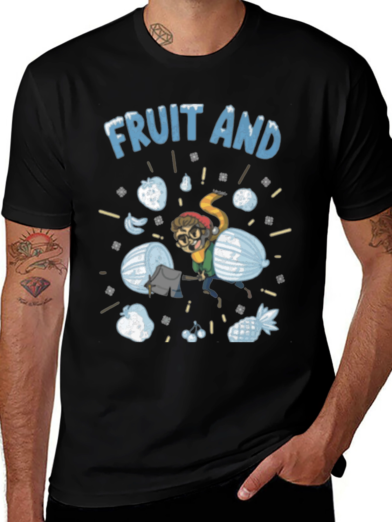 Fruit And Snow Graphic Black T-Shirt