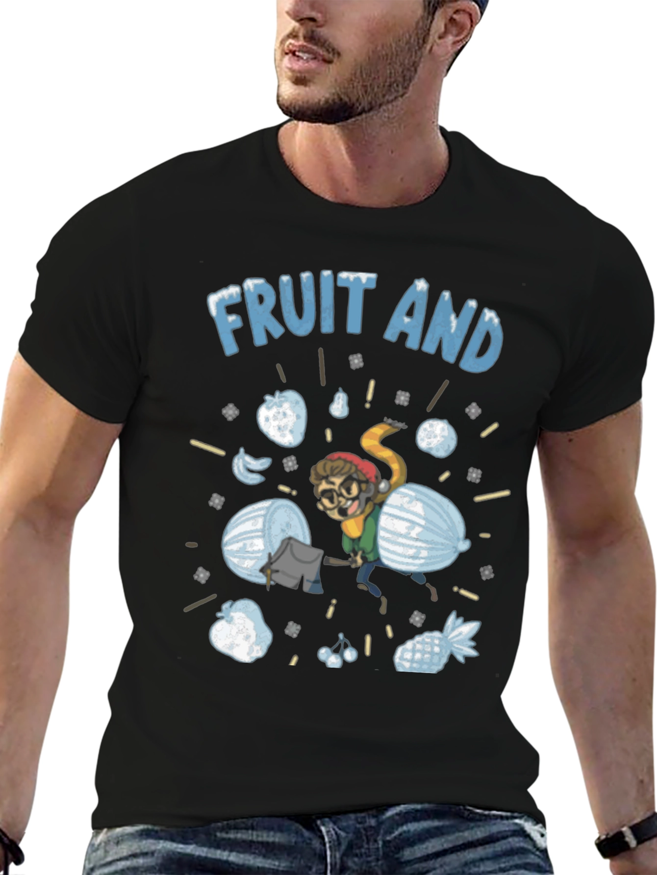 Fruit And Snow Graphic Black T-Shirt