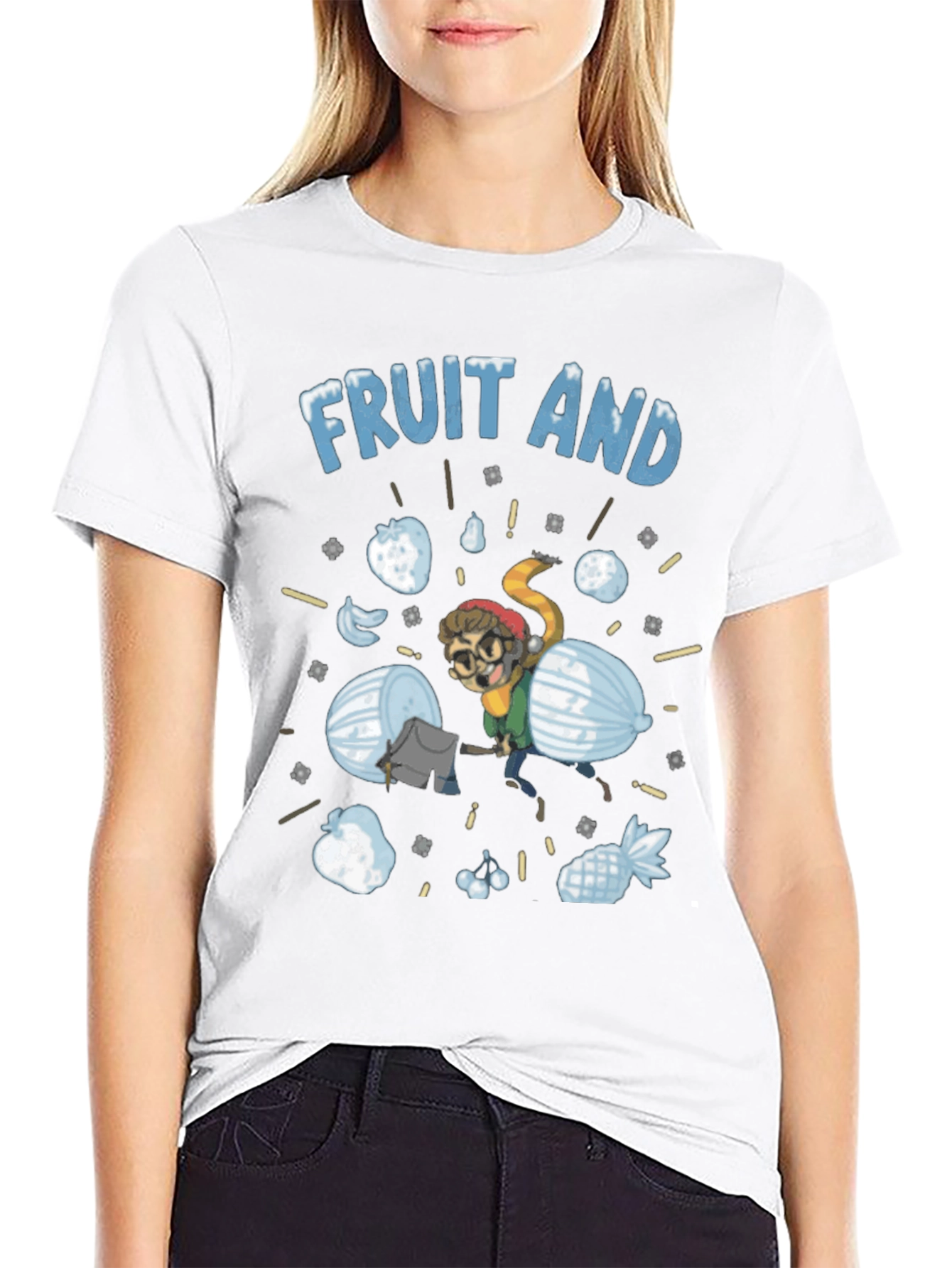 Fruit And Snow Graphic Black T-Shirt