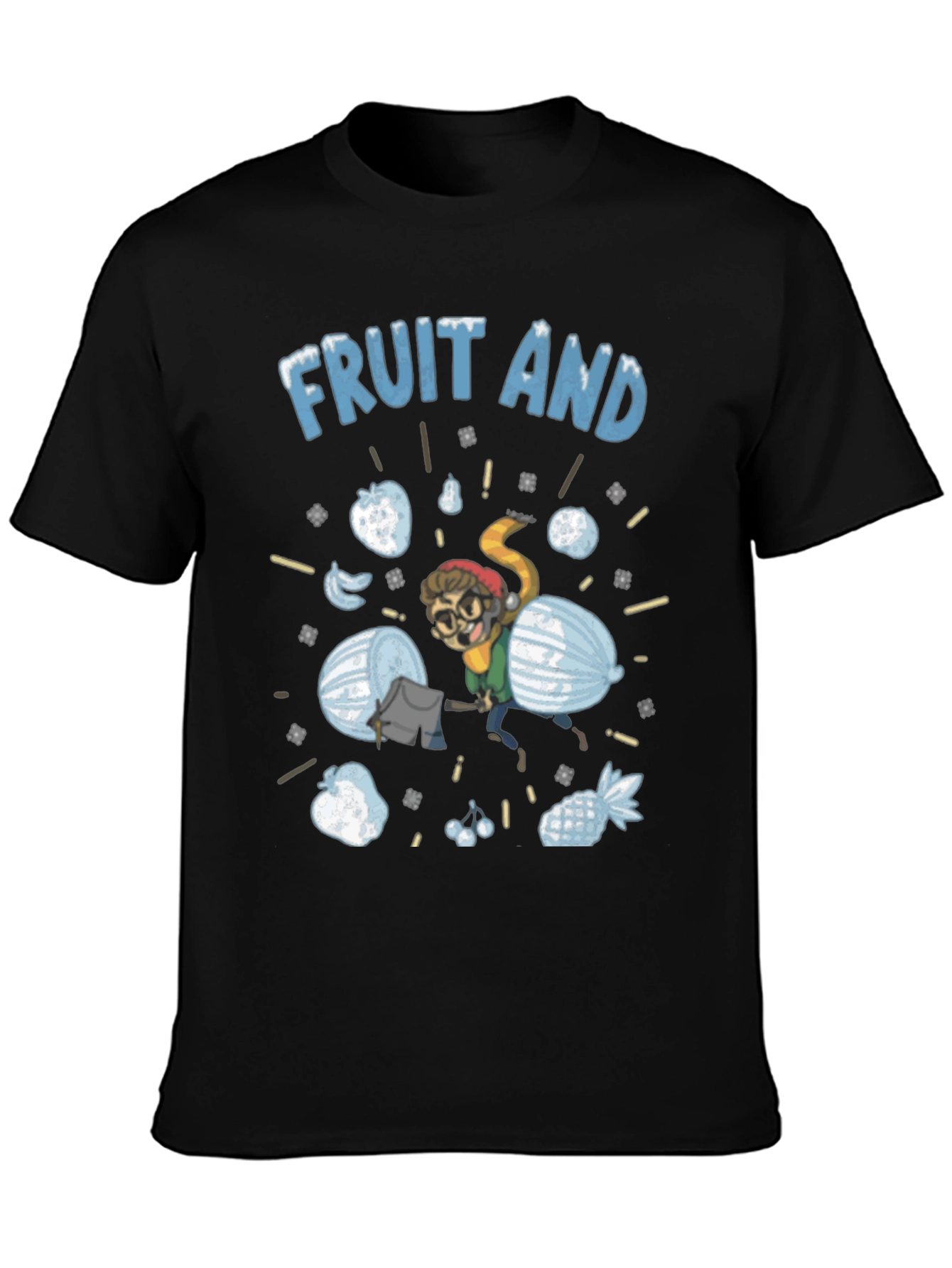 Fruit And Snow Graphic Black T-Shirt