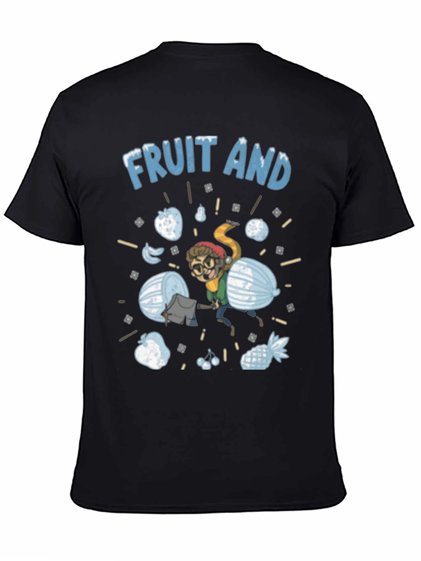 Fruit And Snow Graphic Black T-Shirt