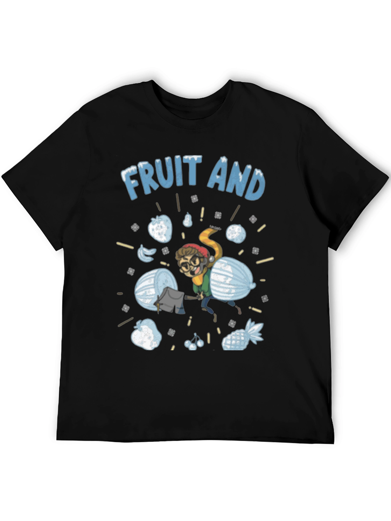 Fruit And Snow Graphic Black T-Shirt