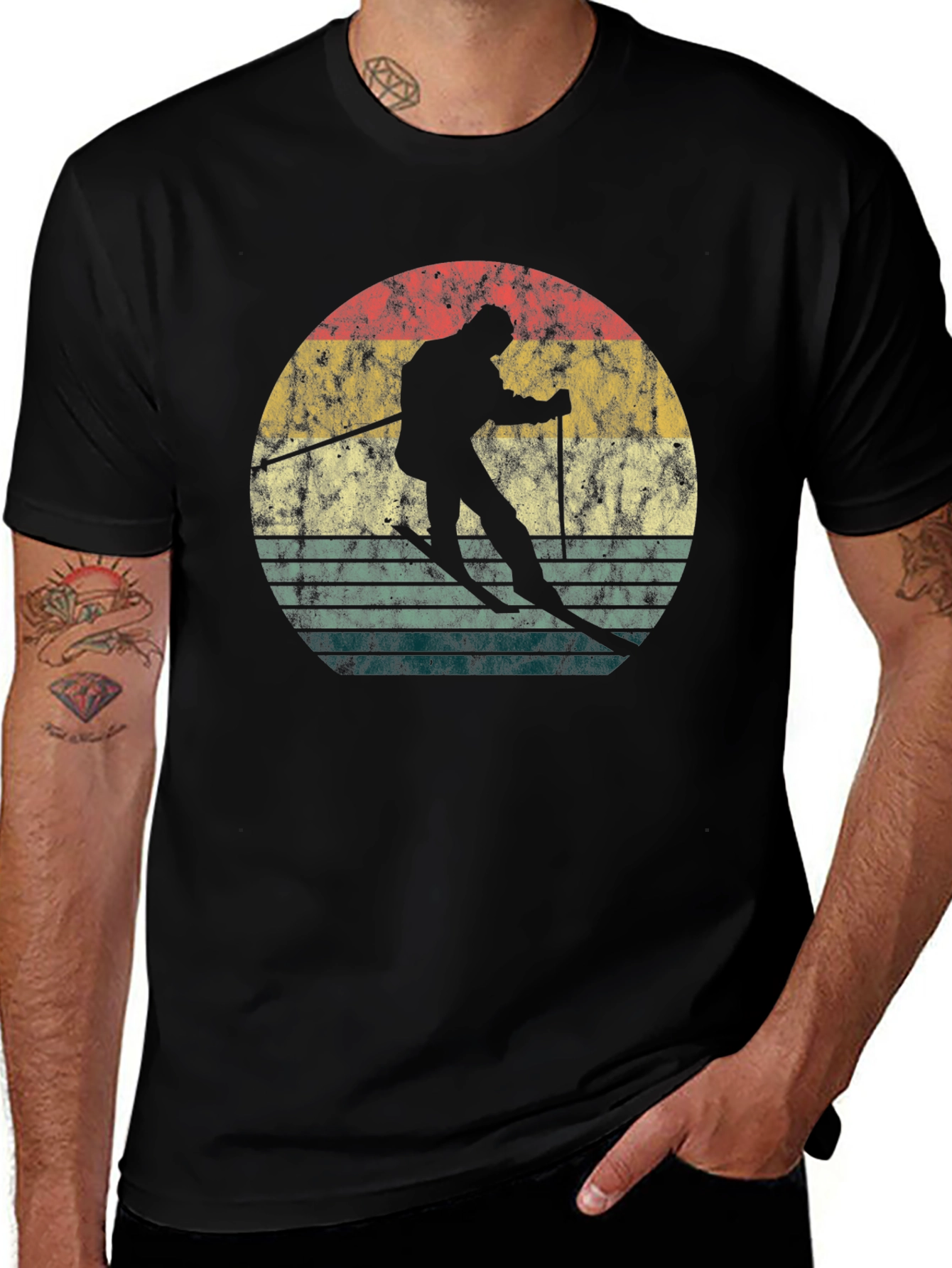 Retro Skiing Sunset Graphic Tee