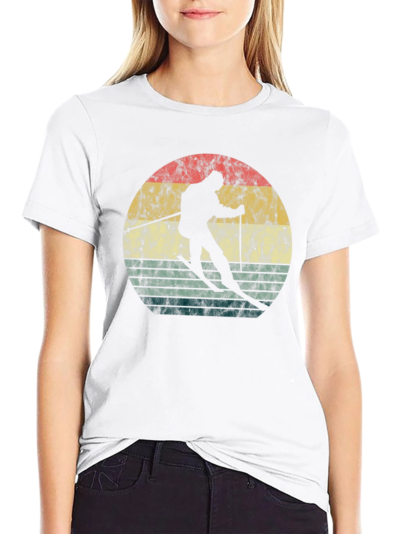 Retro Skiing Sunset Graphic Tee