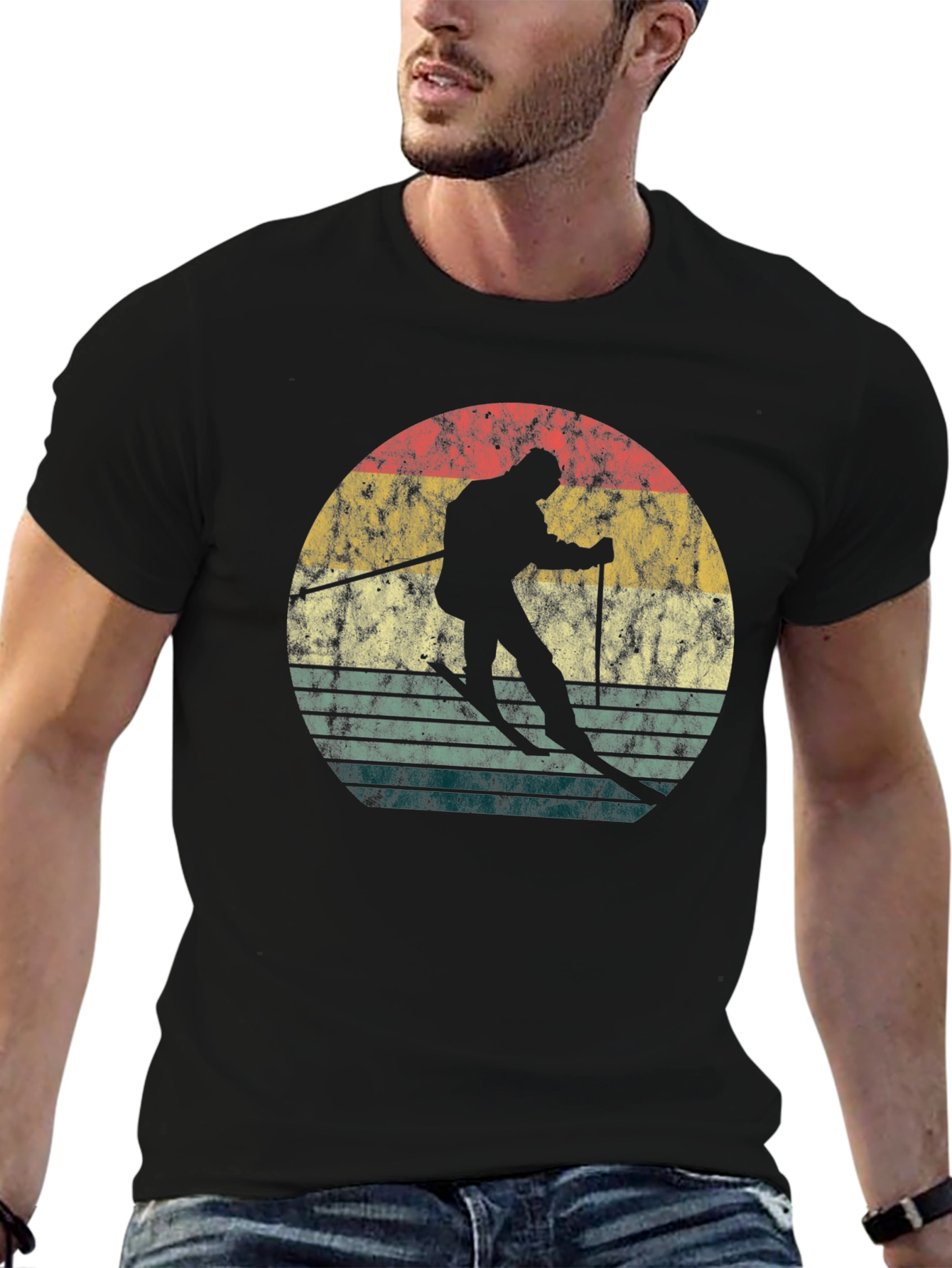 Retro Skiing Sunset Graphic Tee