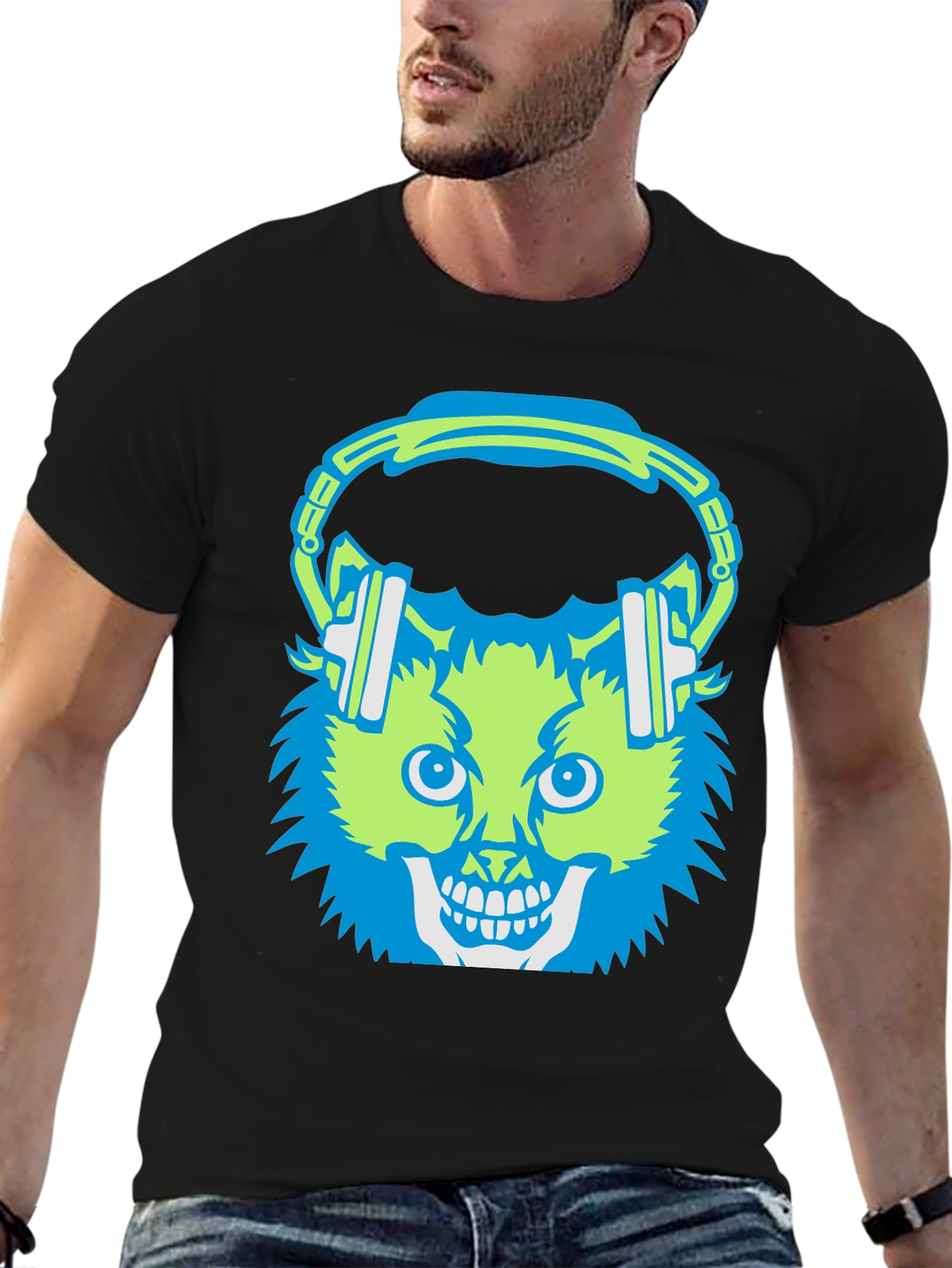 Skull Cat with Headphones T-Shirt
