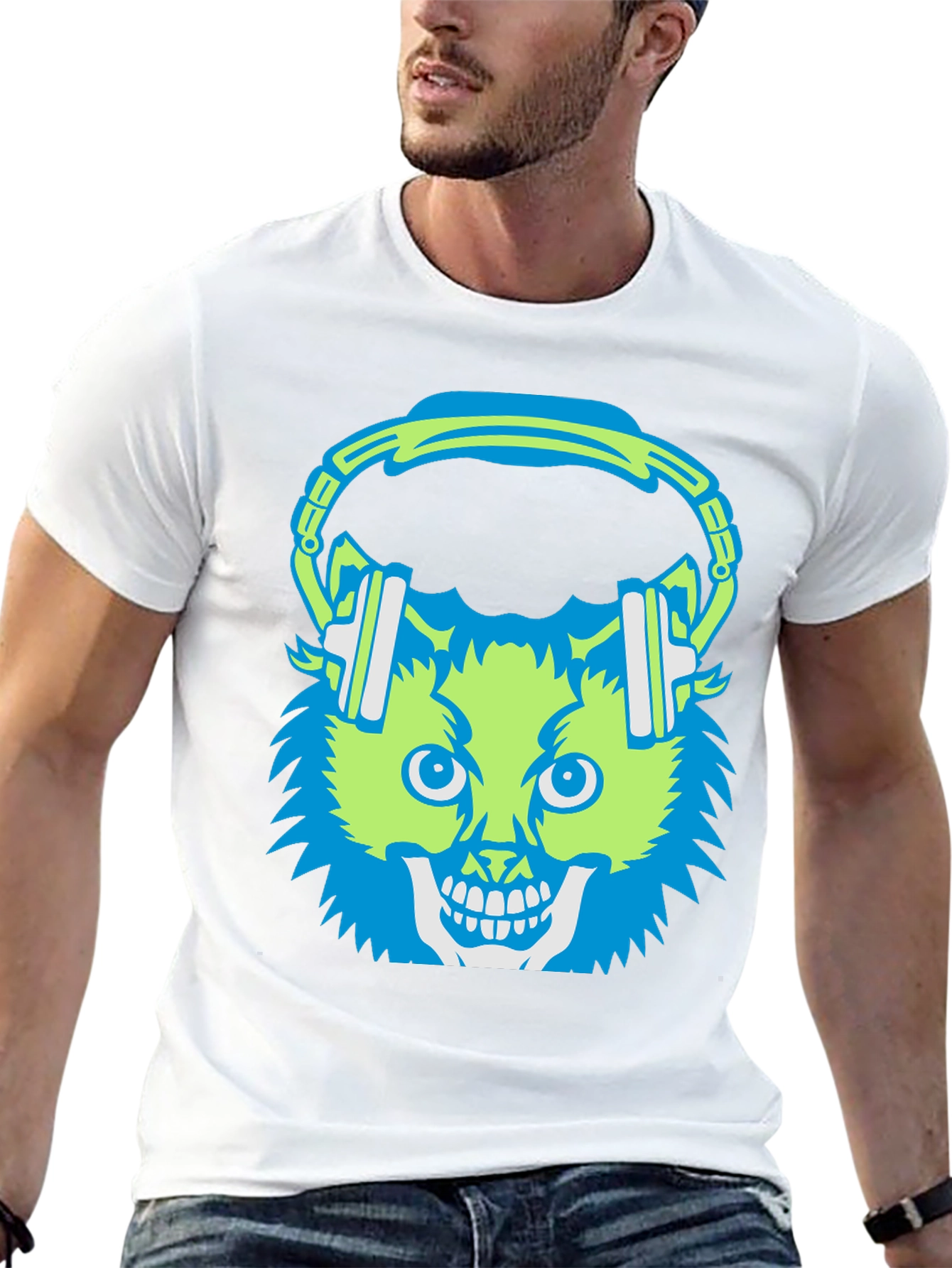 Skull Cat with Headphones T-Shirt