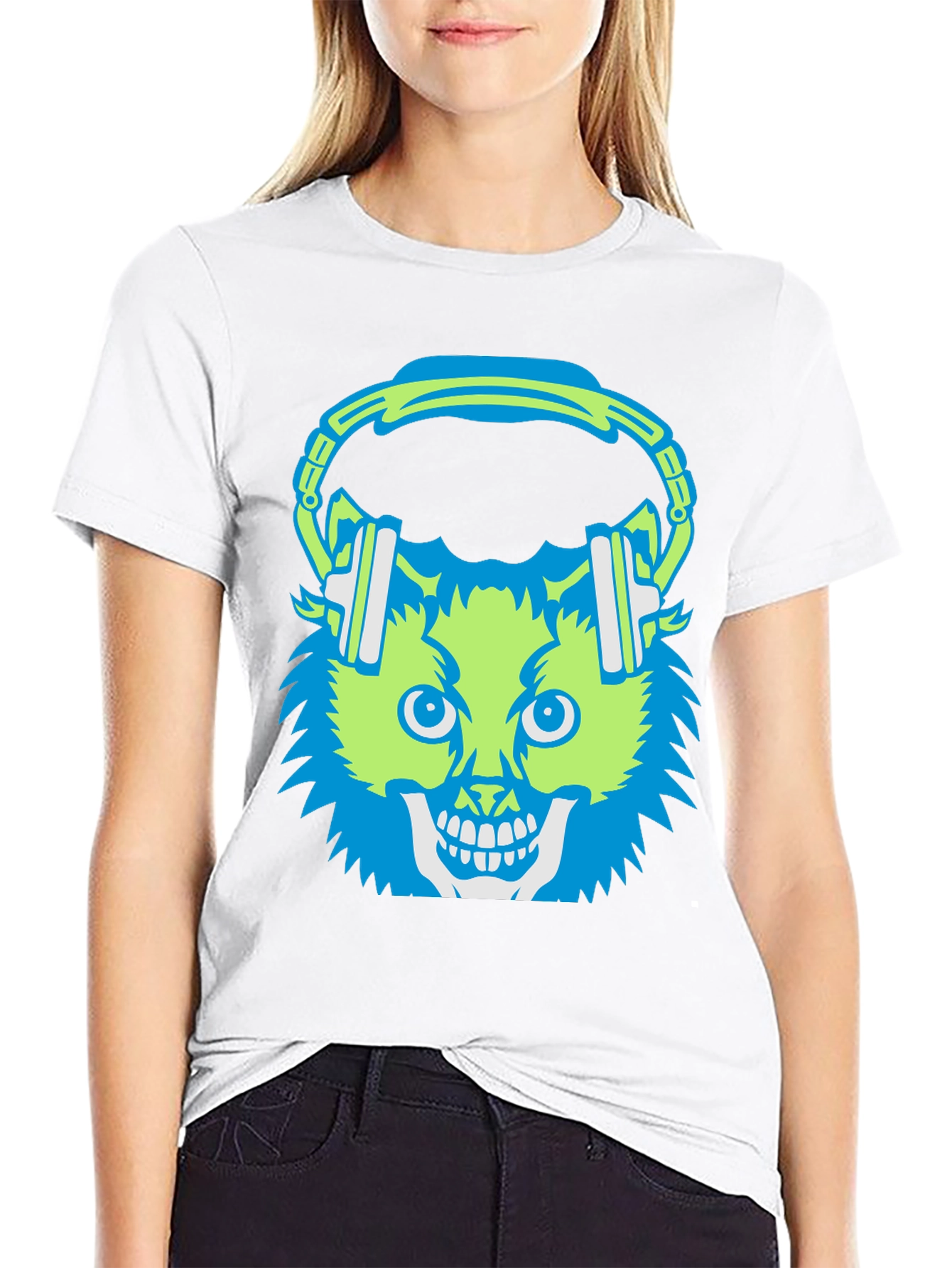 Skull Cat with Headphones T-Shirt