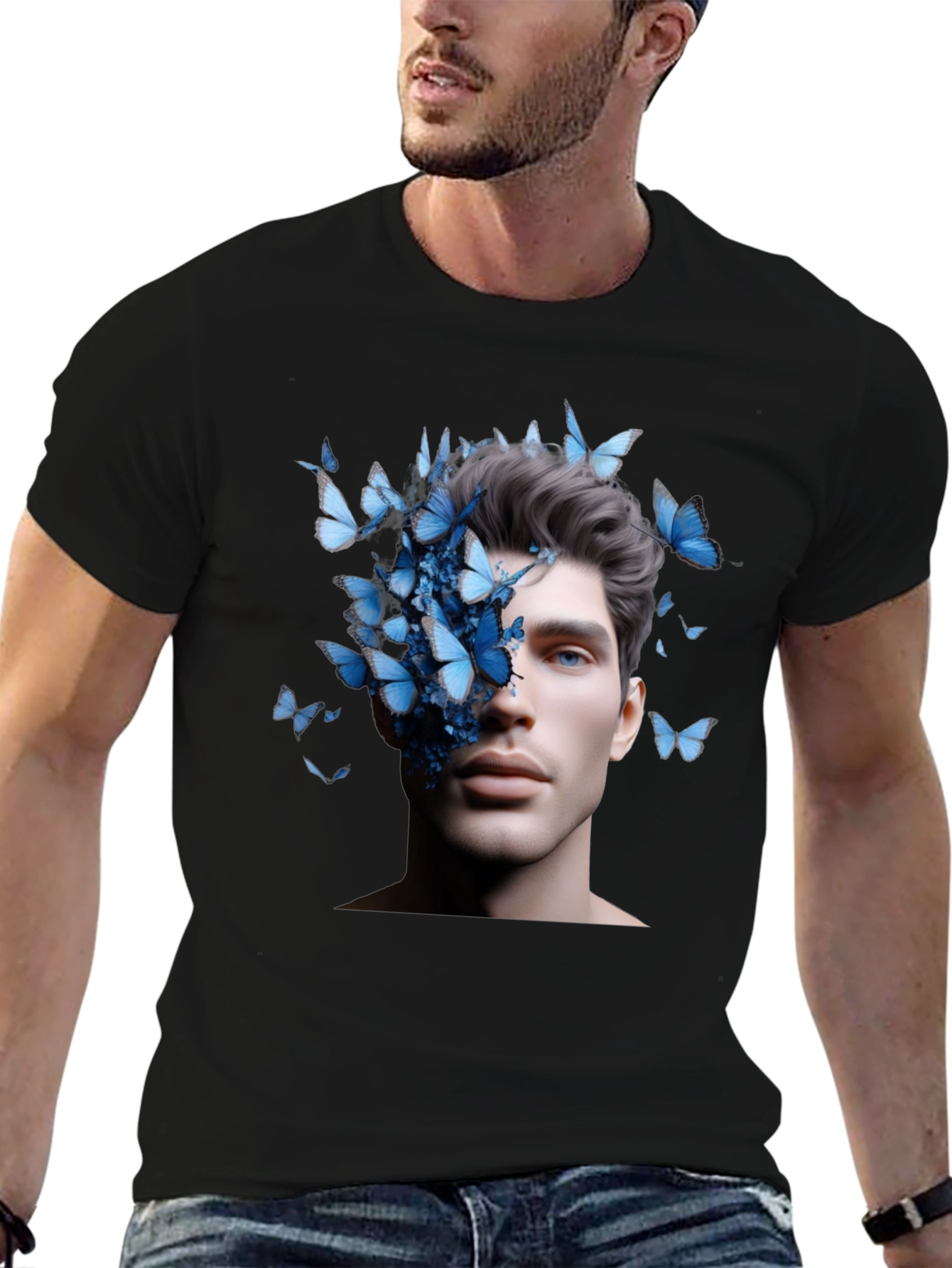 Butterfly Face Graphic Black T-Shirt