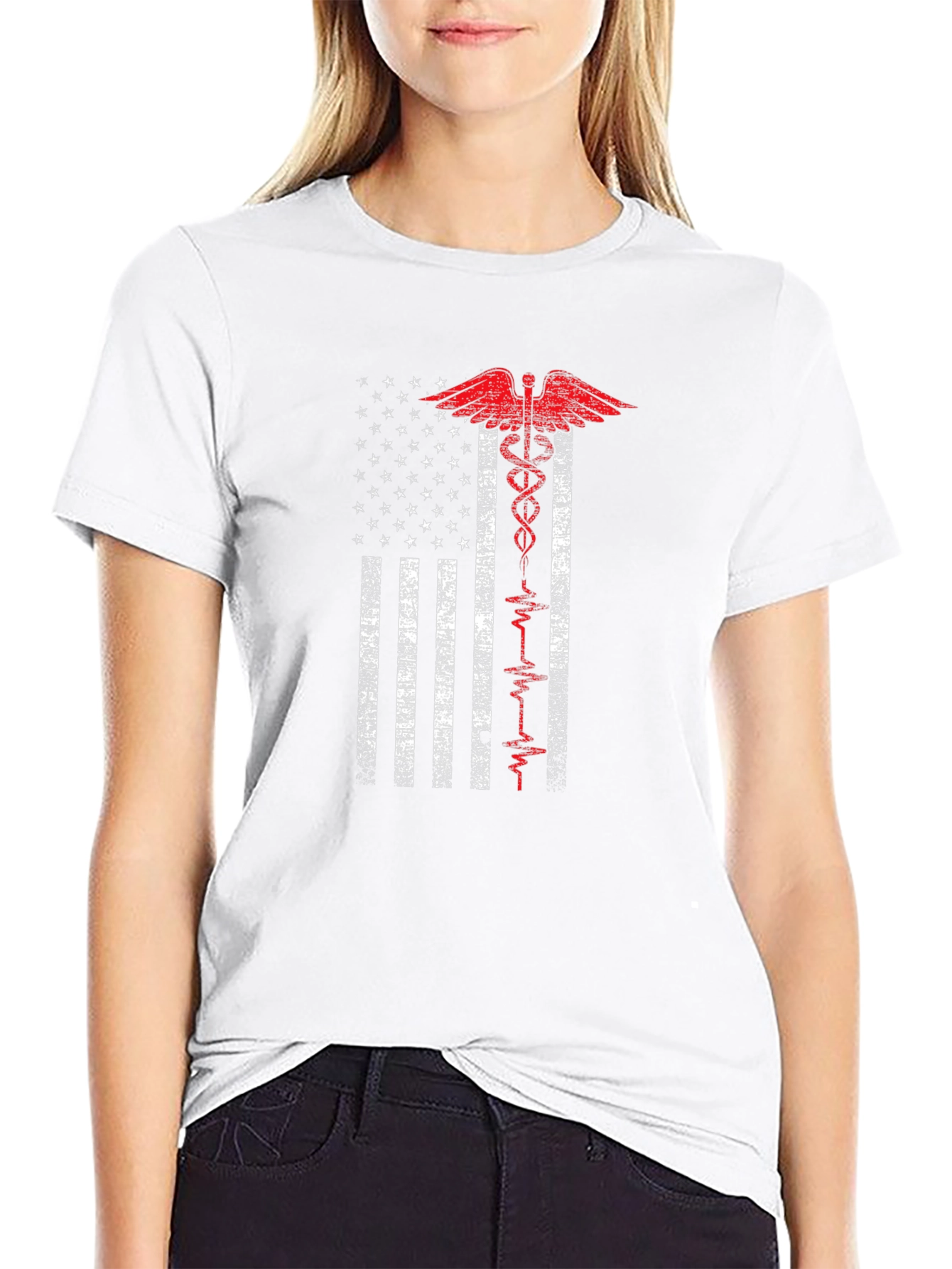 American Flag Caduceus Graphic T-Shirt