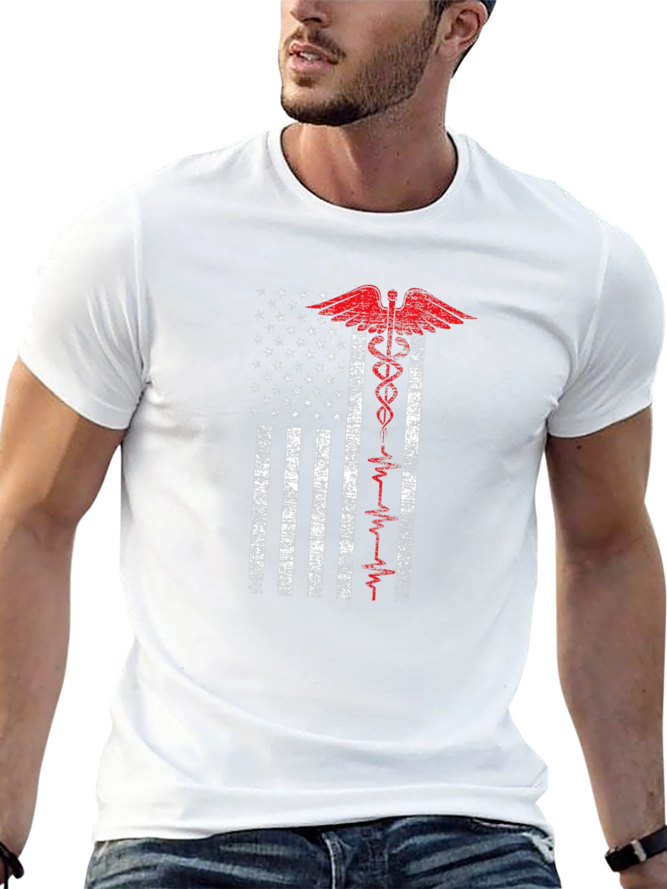 American Flag Caduceus Graphic T-Shirt