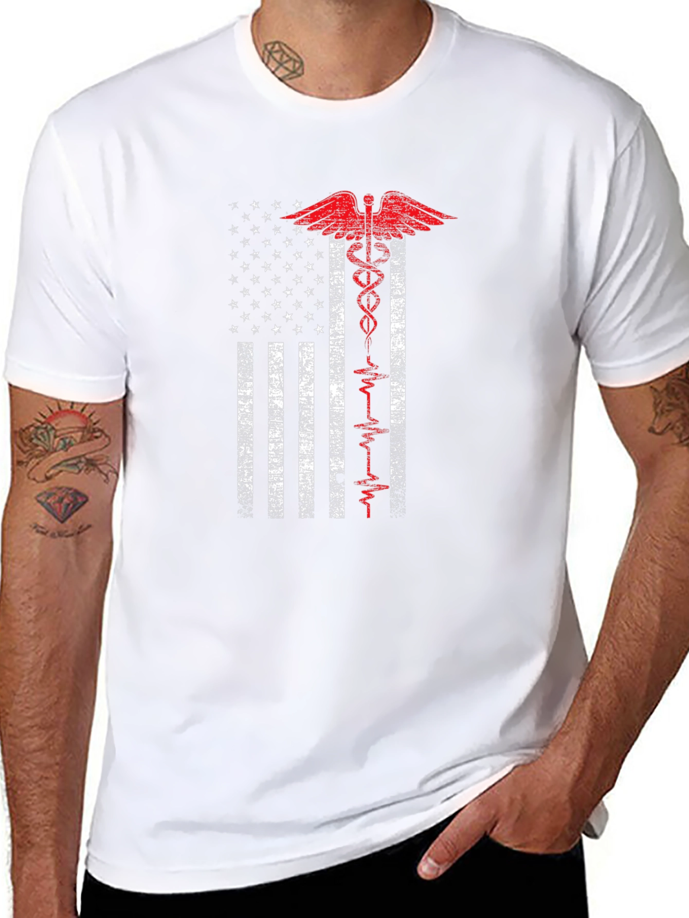 American Flag Caduceus Graphic T-Shirt