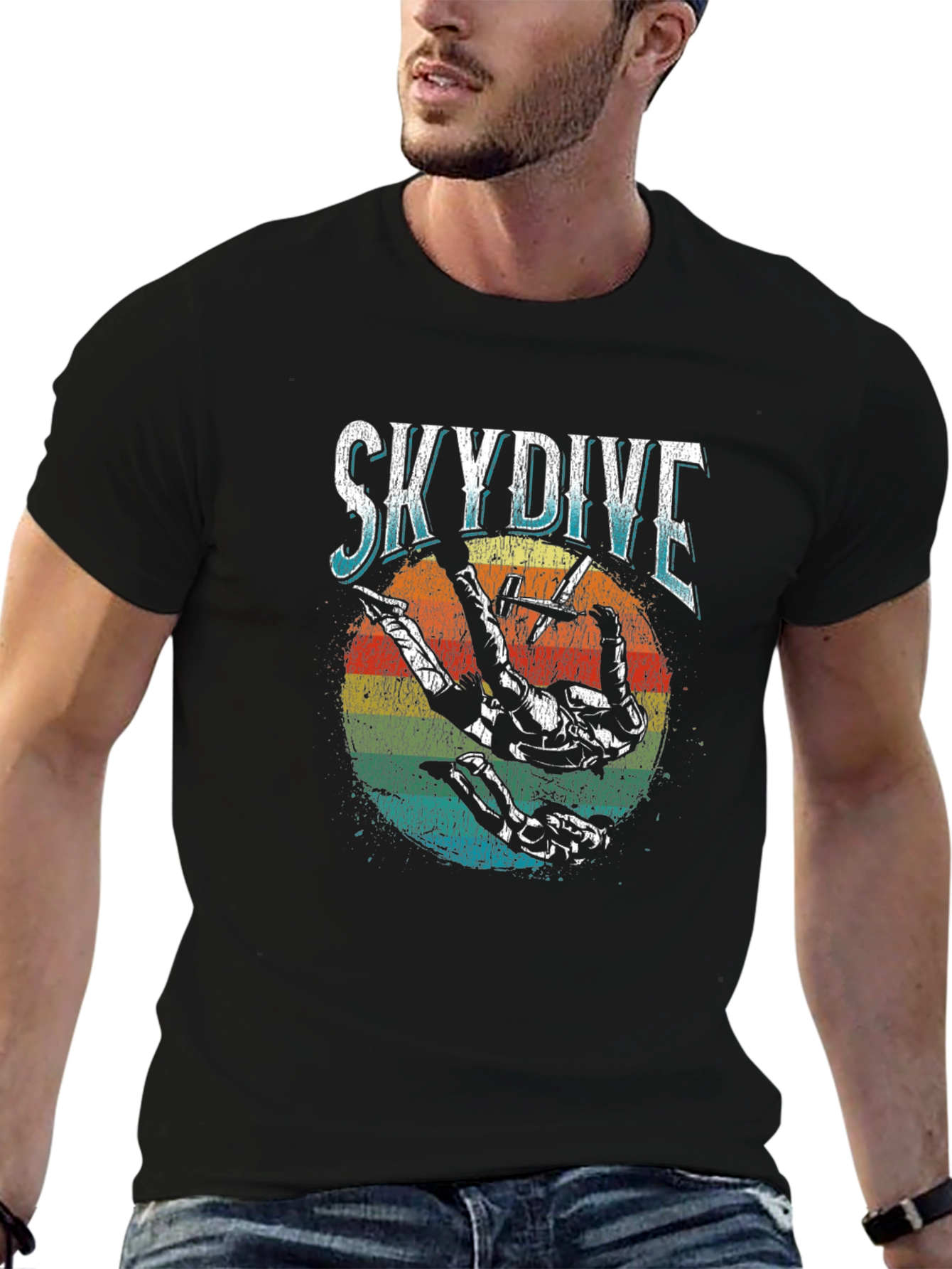 Skydiving T-Shirt Retro Style Black