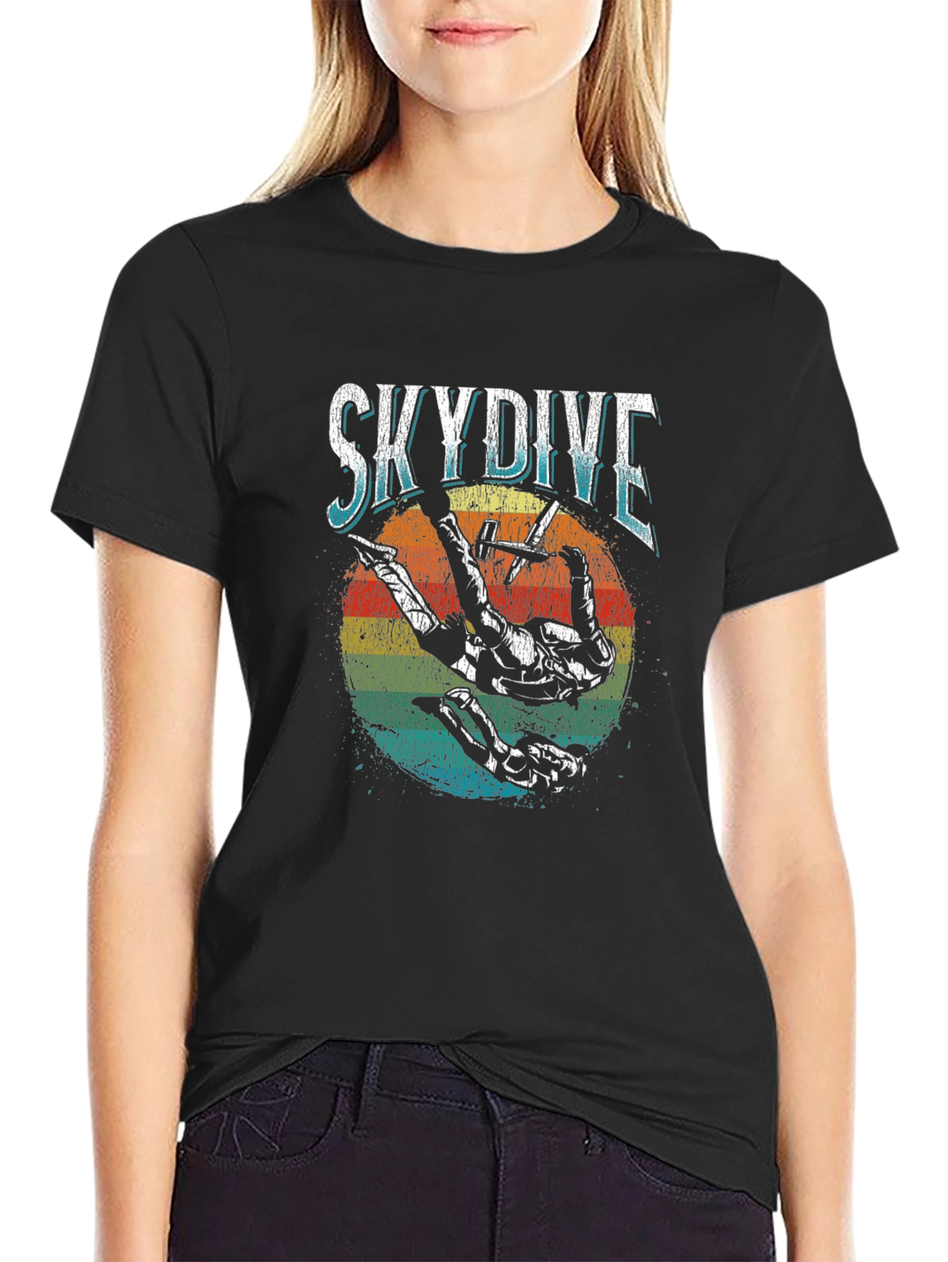 Skydiving T-Shirt Retro Style Black