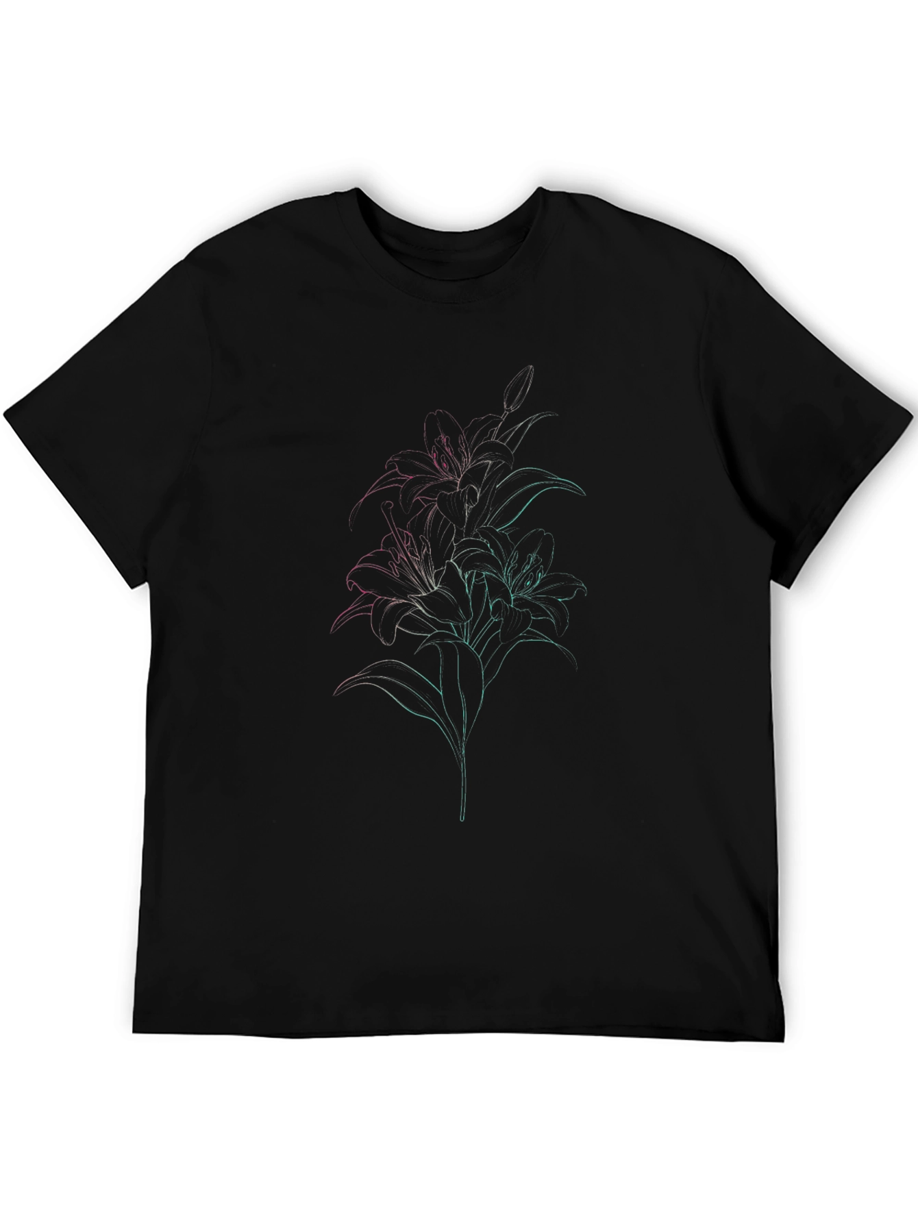 Black T-Shirt with Floral Outline Design
