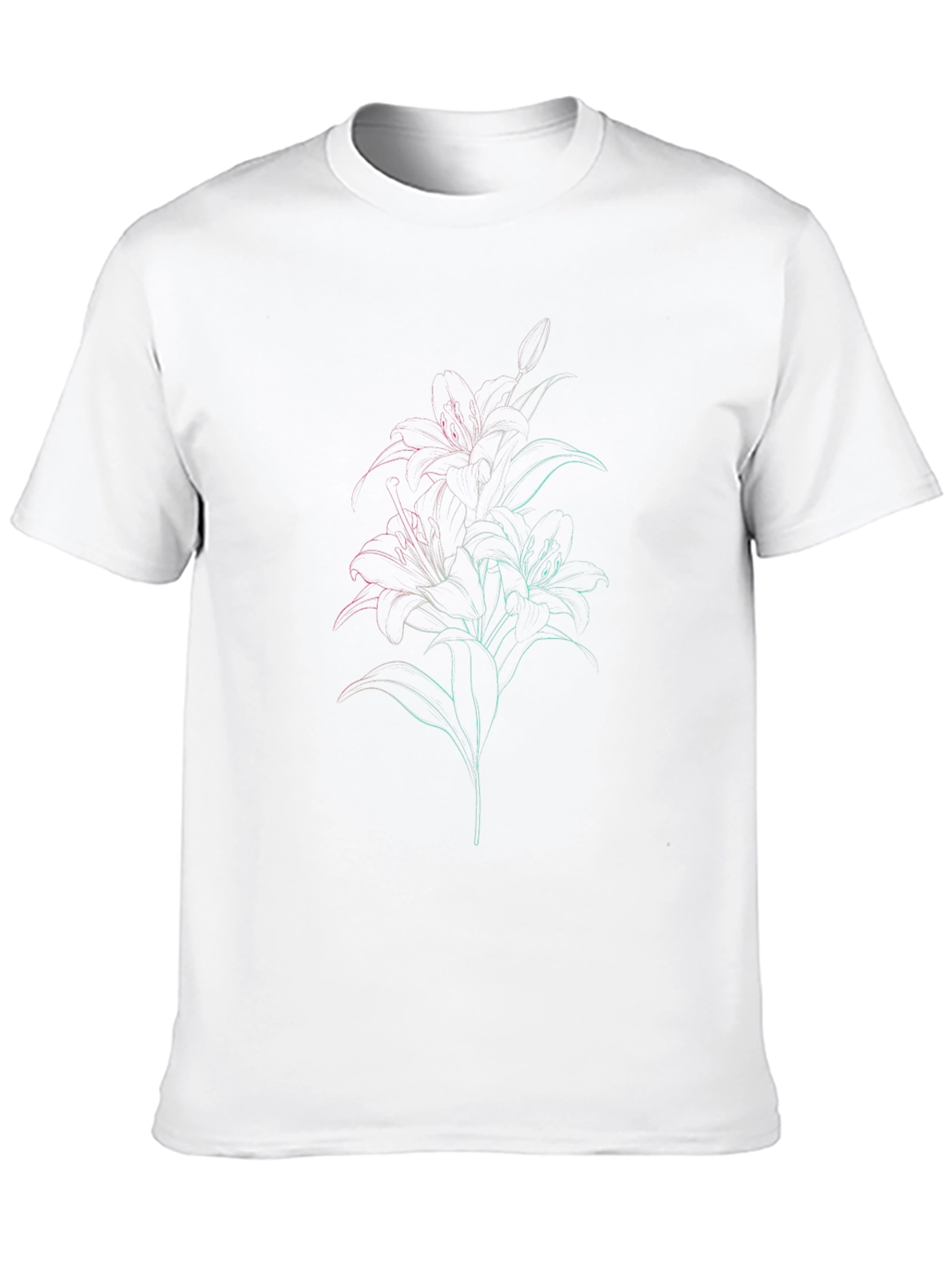 Black T-Shirt with Floral Outline Design