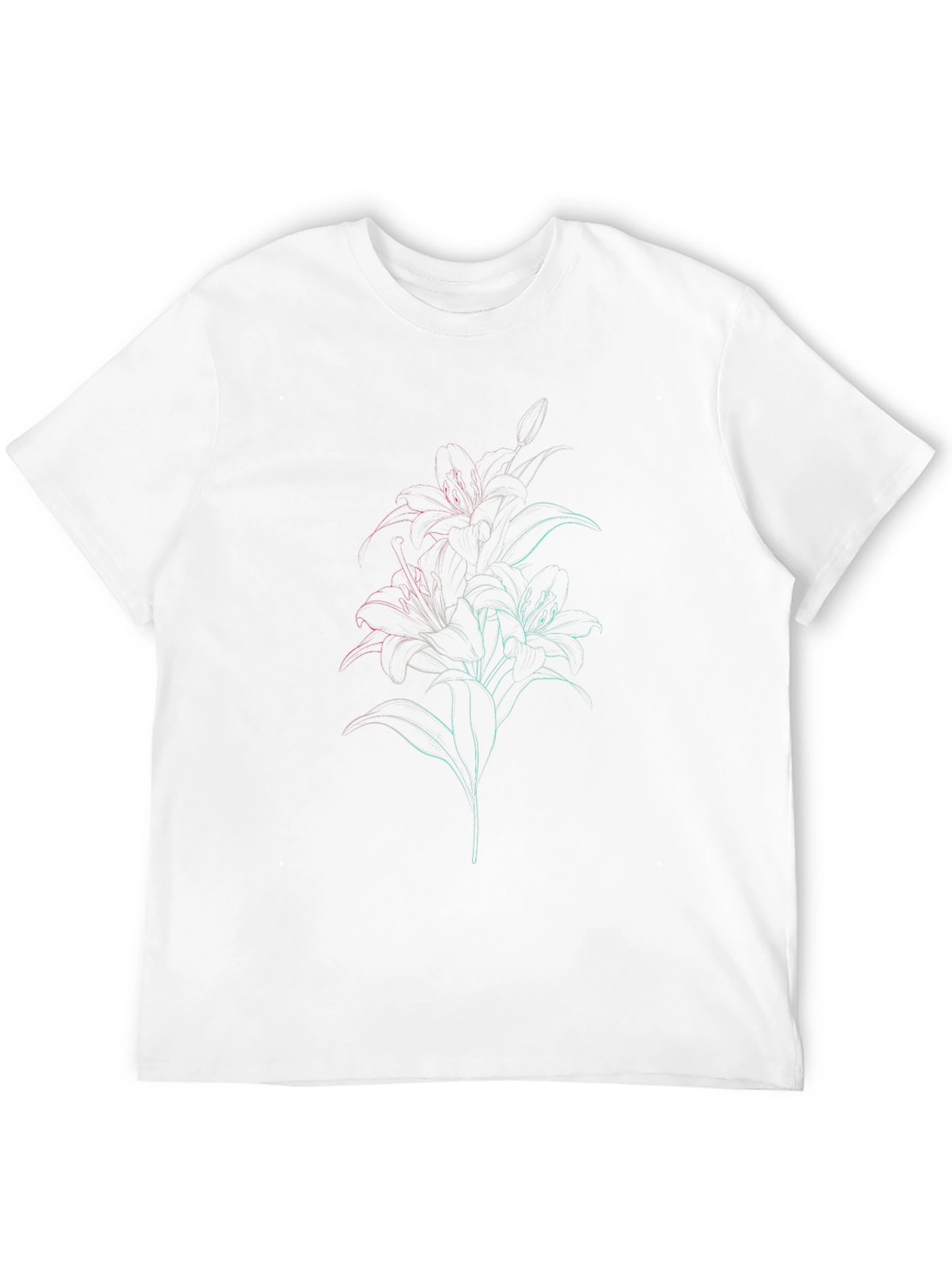 Black T-Shirt with Floral Outline Design