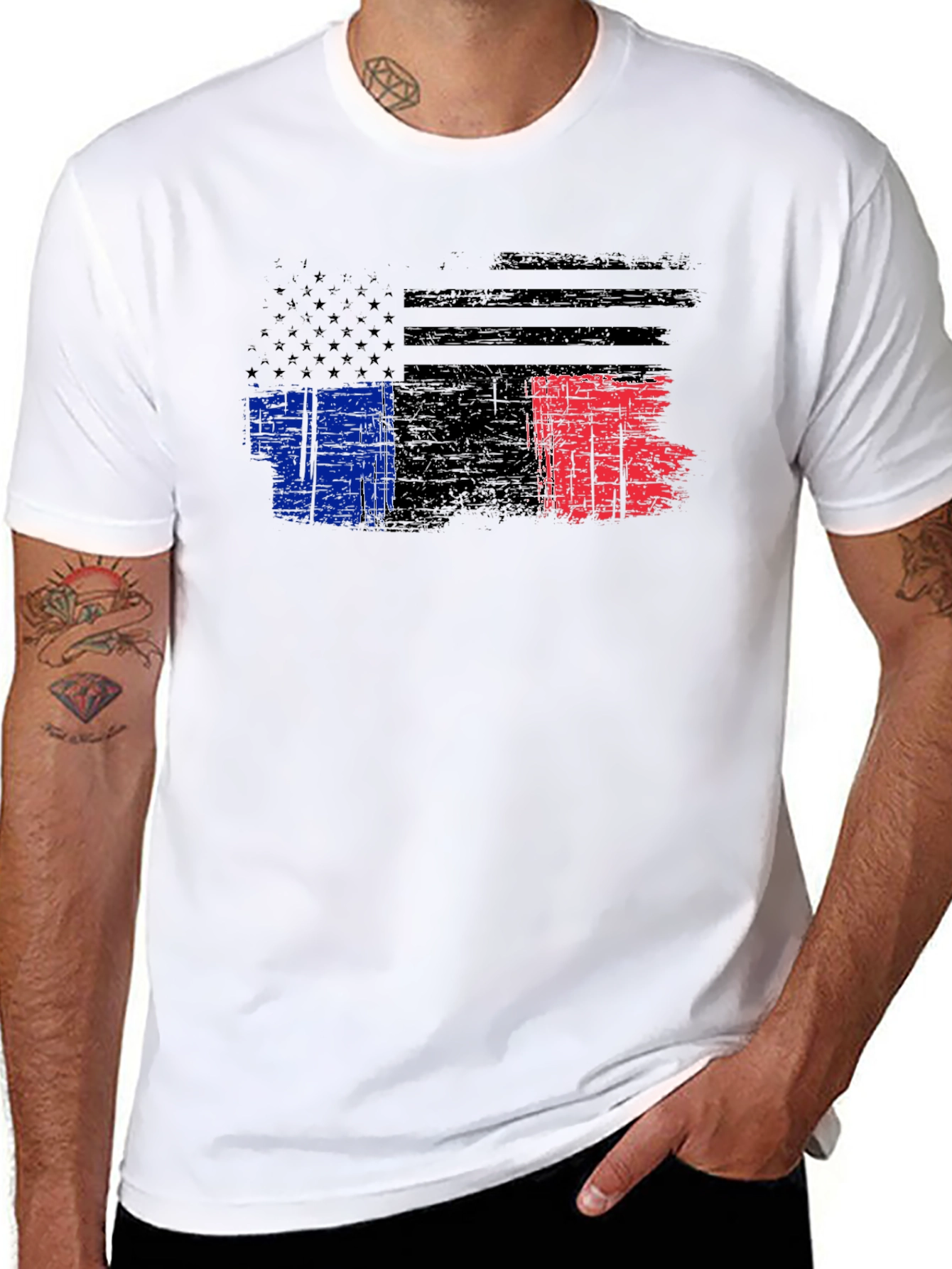 Distressed American France Flag Graphic T-Shirt