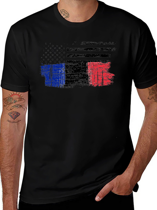 Distressed American France Flag Graphic T-Shirt