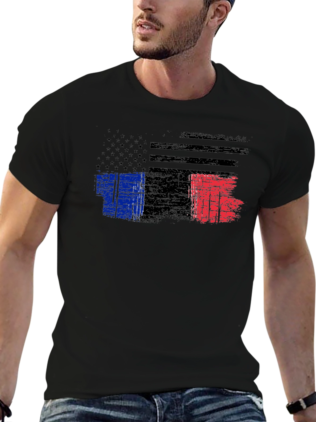 Distressed American France Flag Graphic T-Shirt