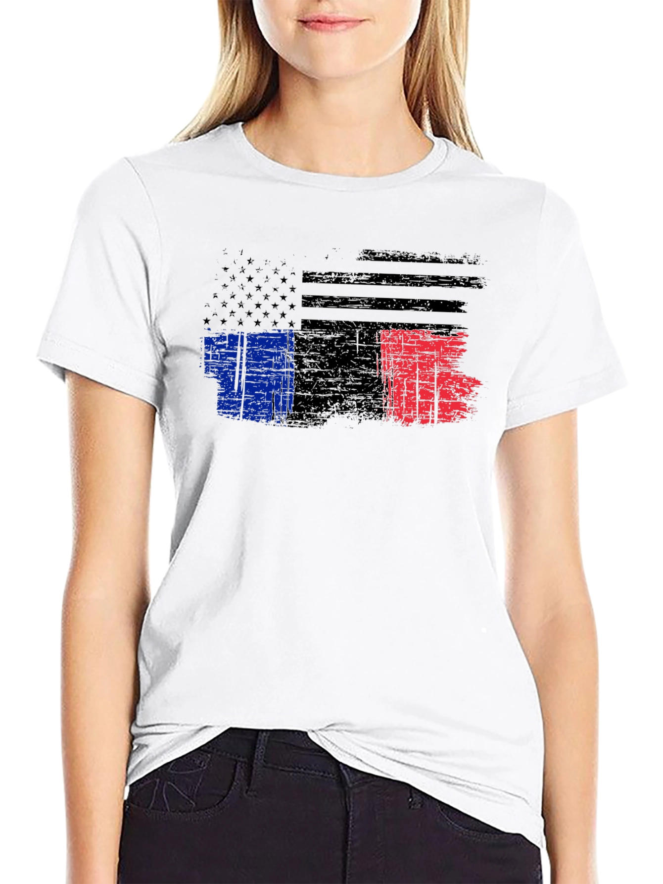 Distressed American France Flag Graphic T-Shirt