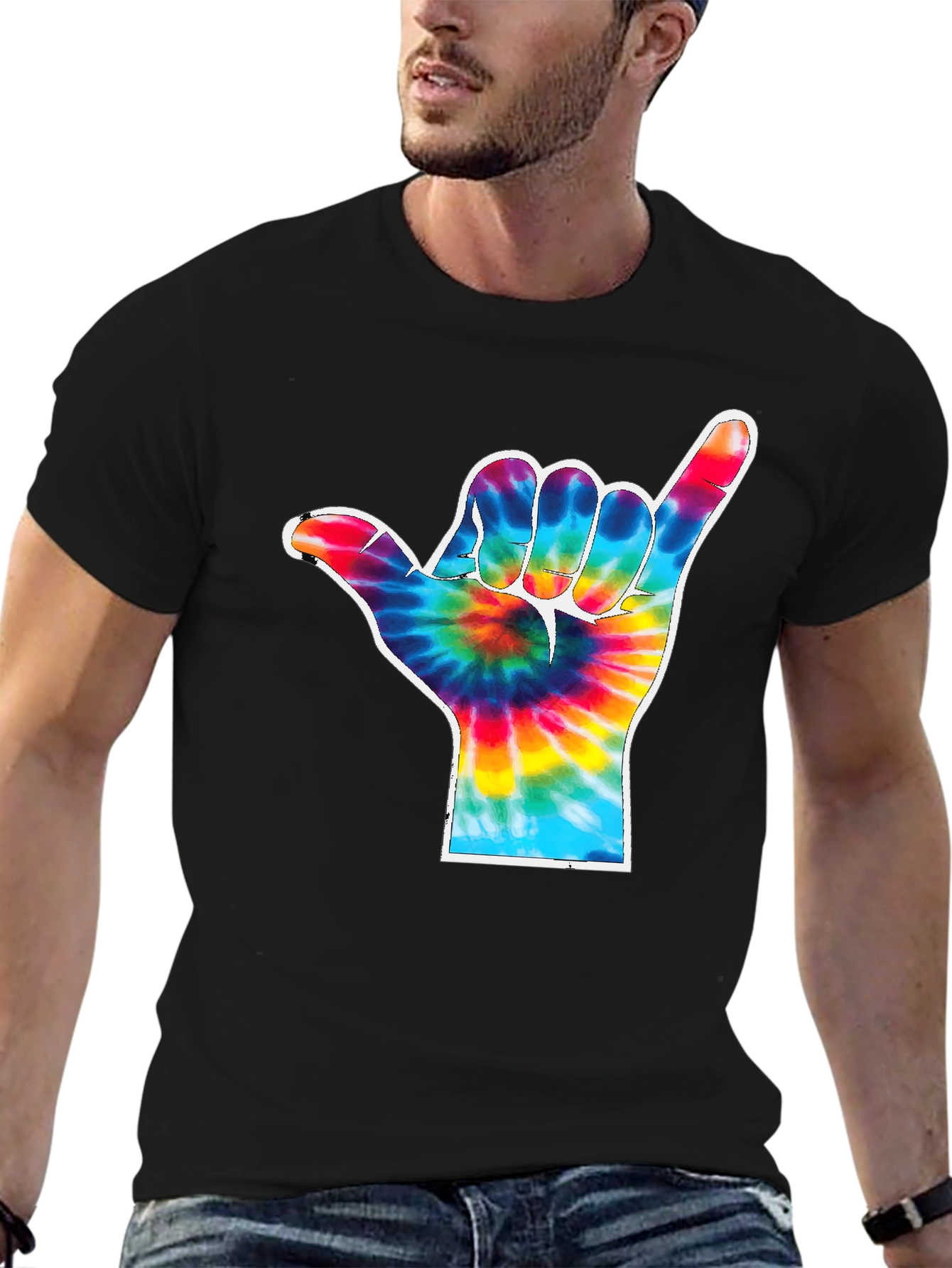 Tie Dye Shaka Hand Gesture Graphic T-Shirt