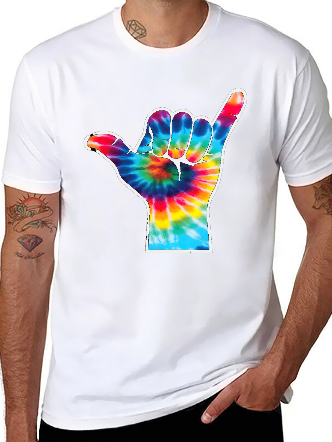 Tie Dye Shaka Hand Gesture Graphic T-Shirt