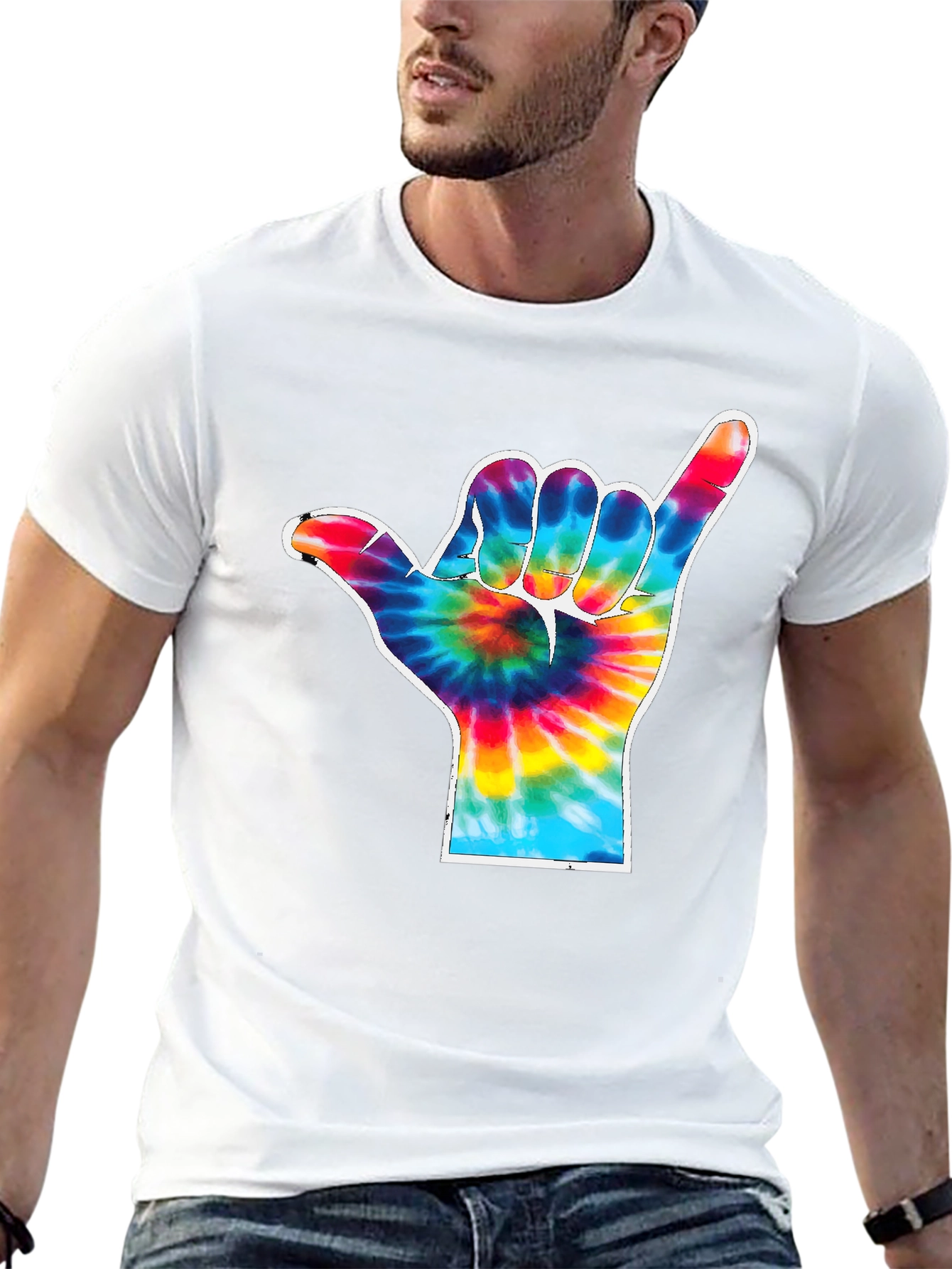 Tie Dye Shaka Hand Gesture Graphic T-Shirt