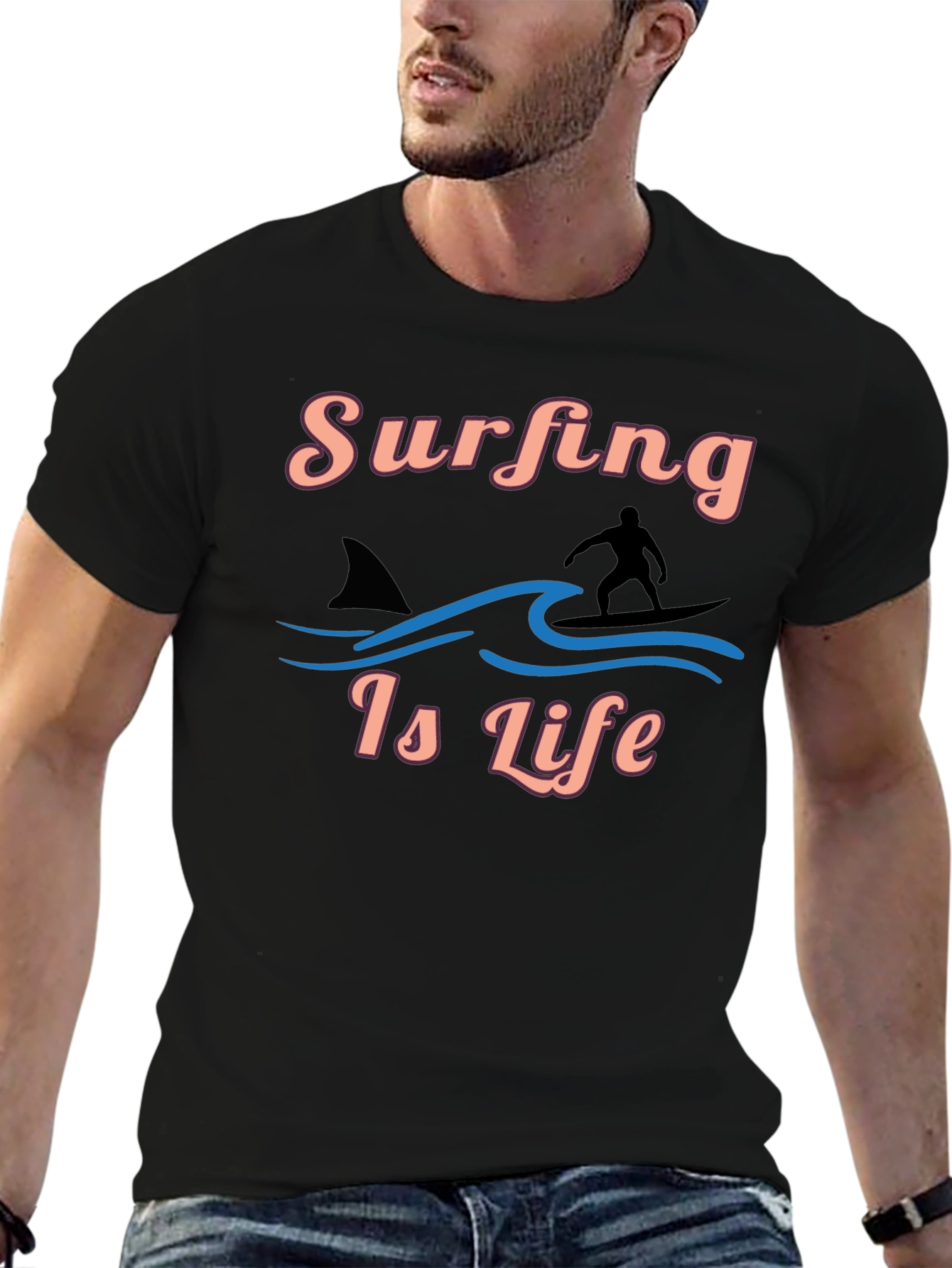 Surfing Is Life Black Graphic Tee