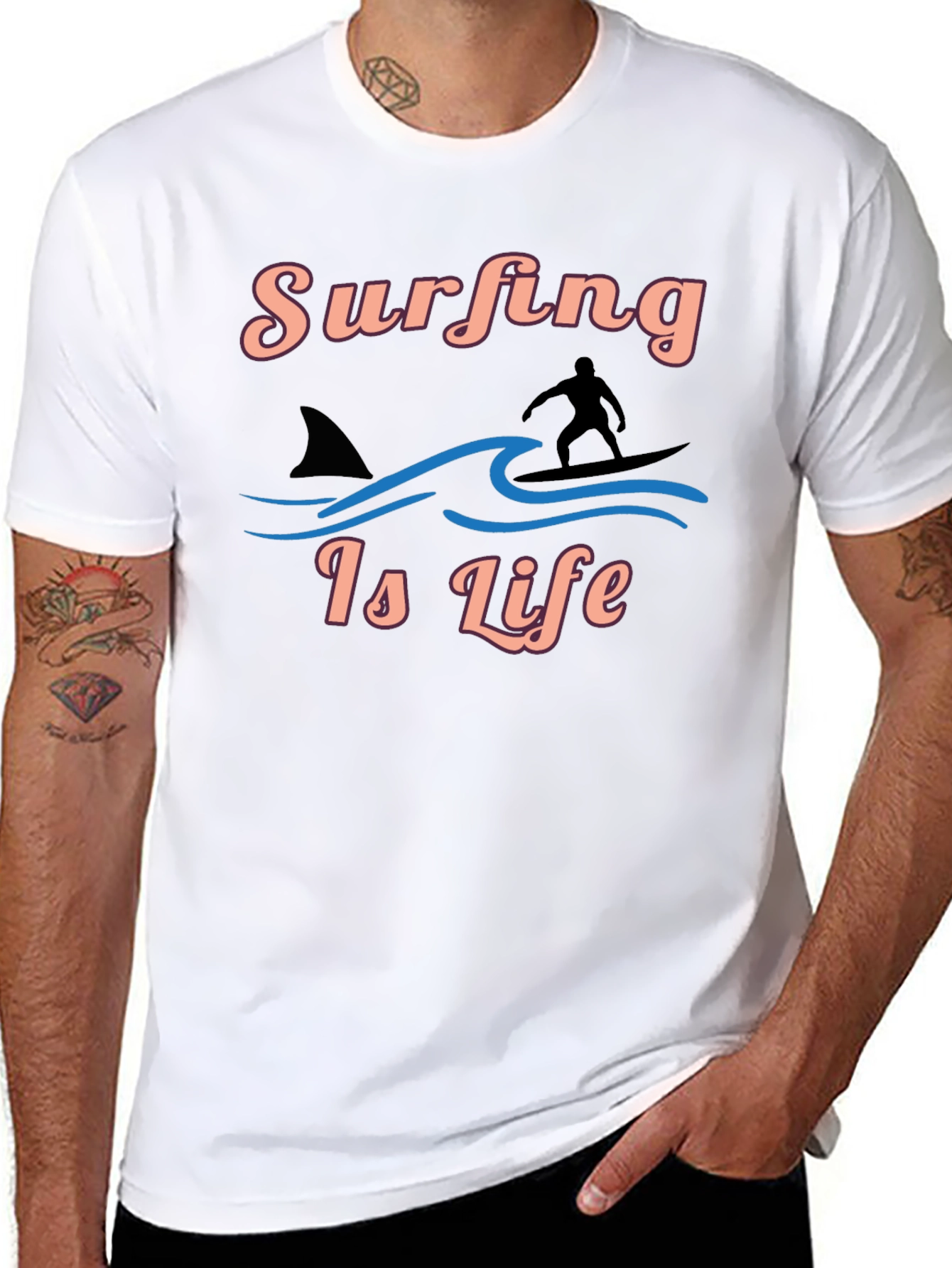 Surfing Is Life Black Graphic Tee