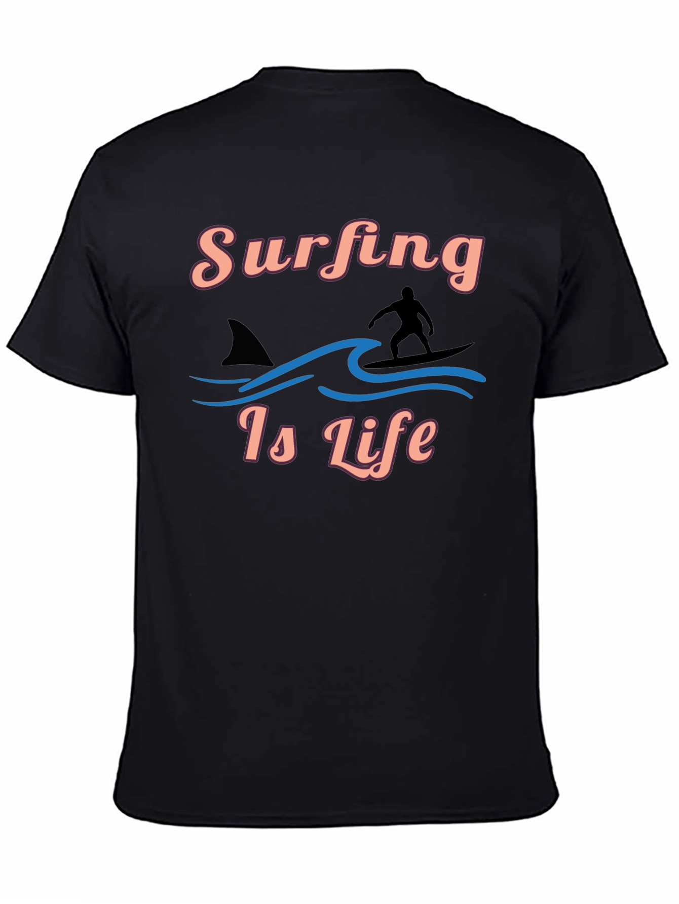 Surfing Is Life Black Graphic Tee