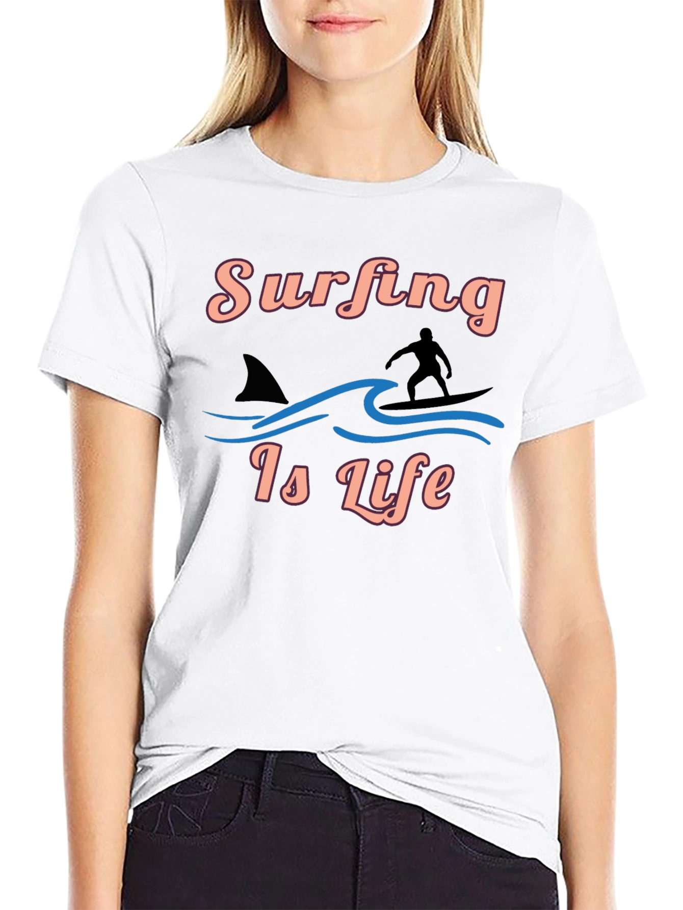 Surfing Is Life Black Graphic Tee