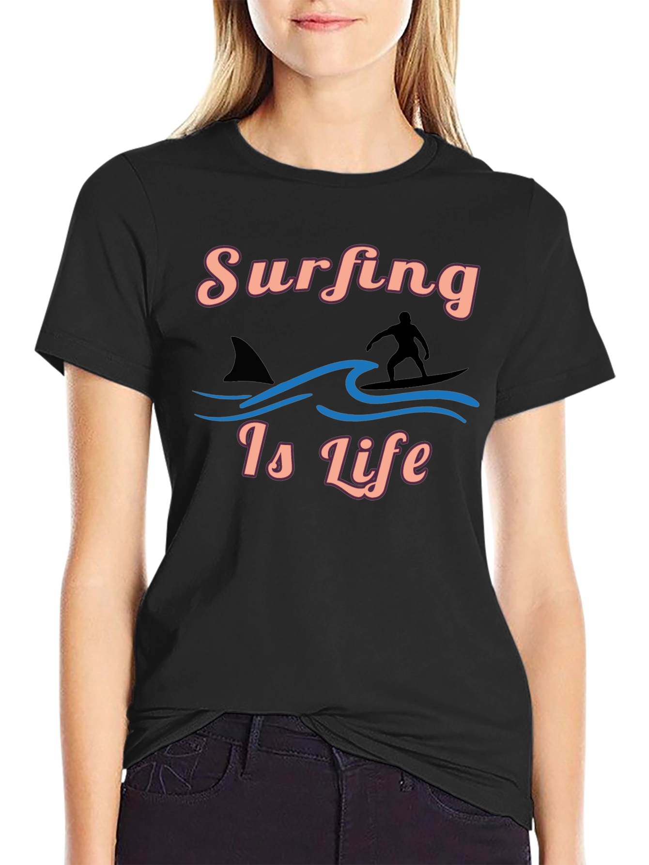 Surfing Is Life Black Graphic Tee