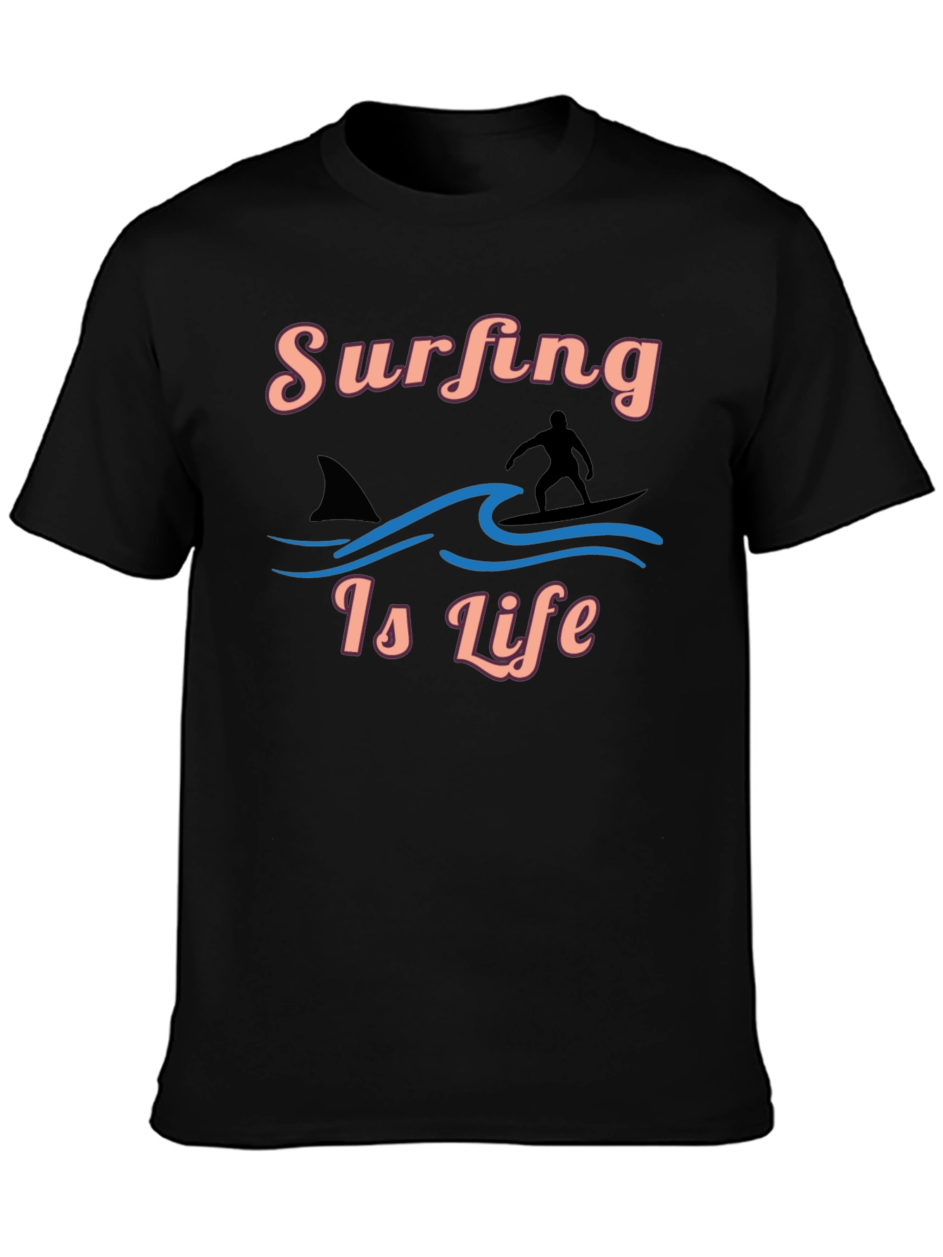 Surfing Is Life Black Graphic Tee