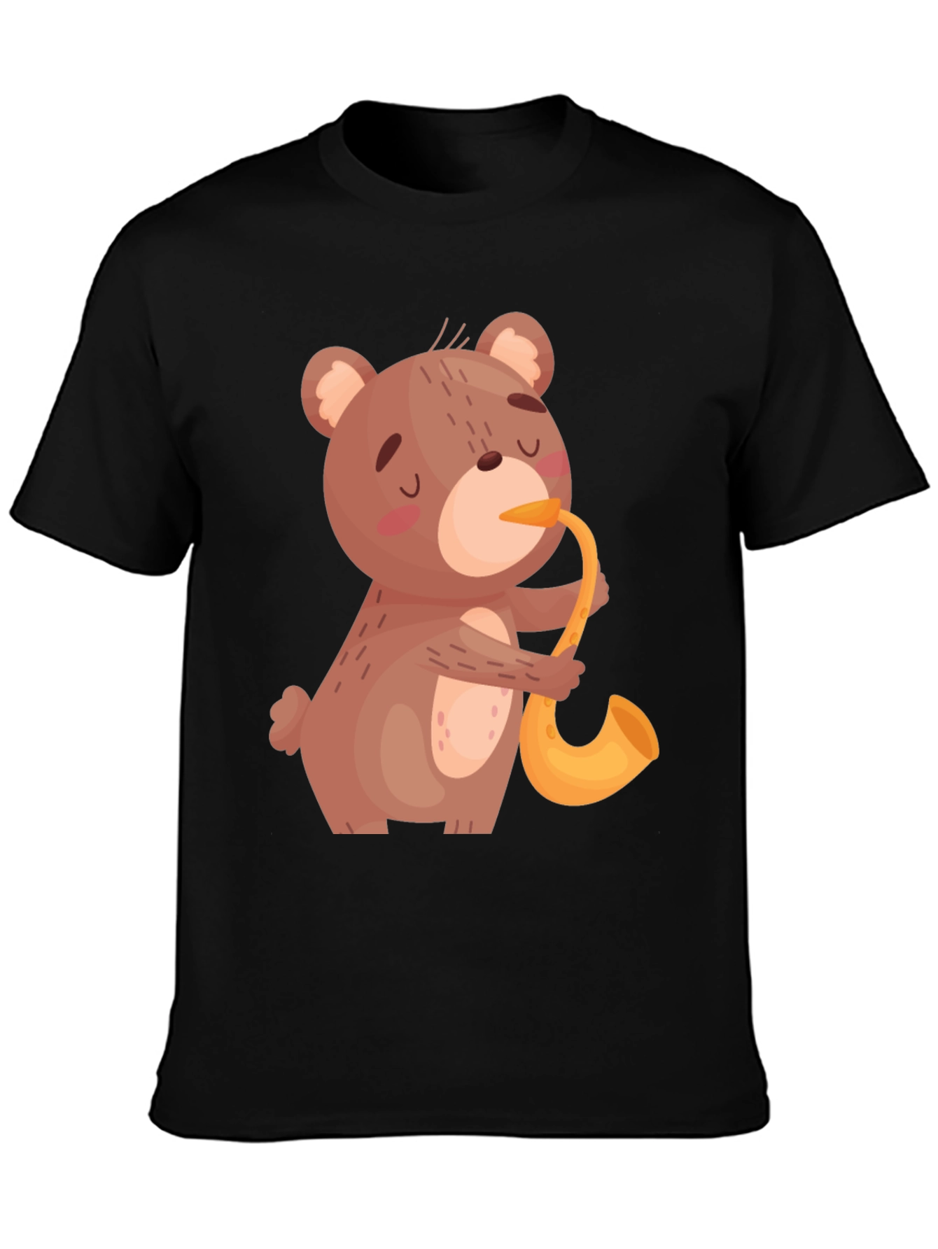 Bear Saxophone Graphic Tee - Cool Black T-Shirt