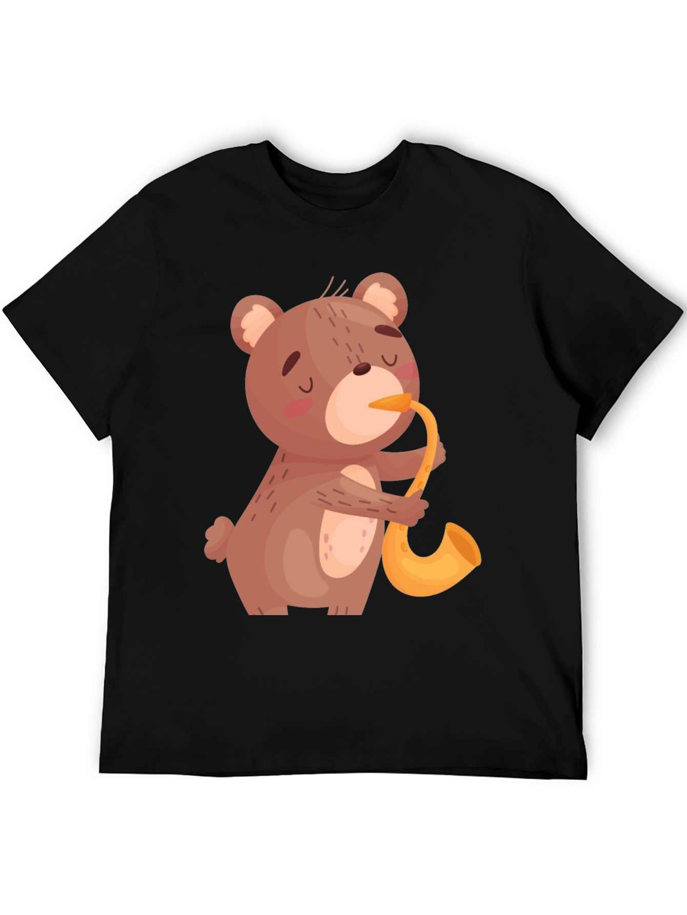 Bear Saxophone Graphic Tee - Cool Black T-Shirt