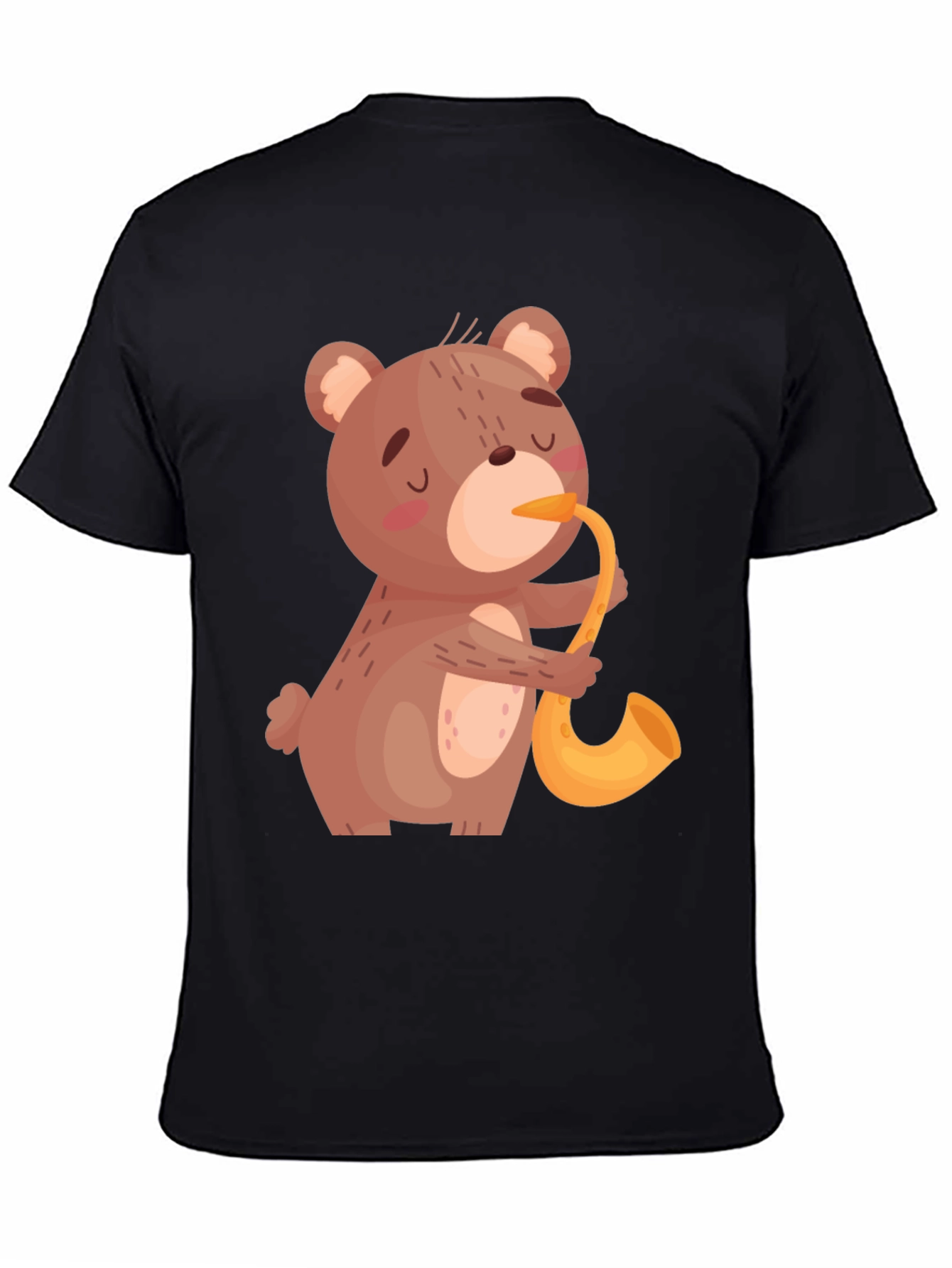 Bear Saxophone Graphic Tee - Cool Black T-Shirt