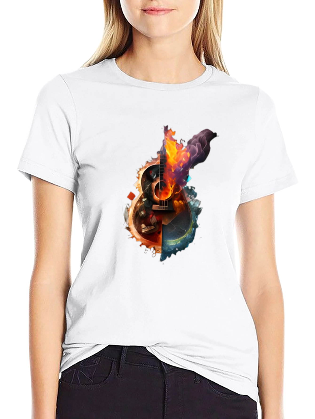Fiery Guitar Graphic Print T-Shirt