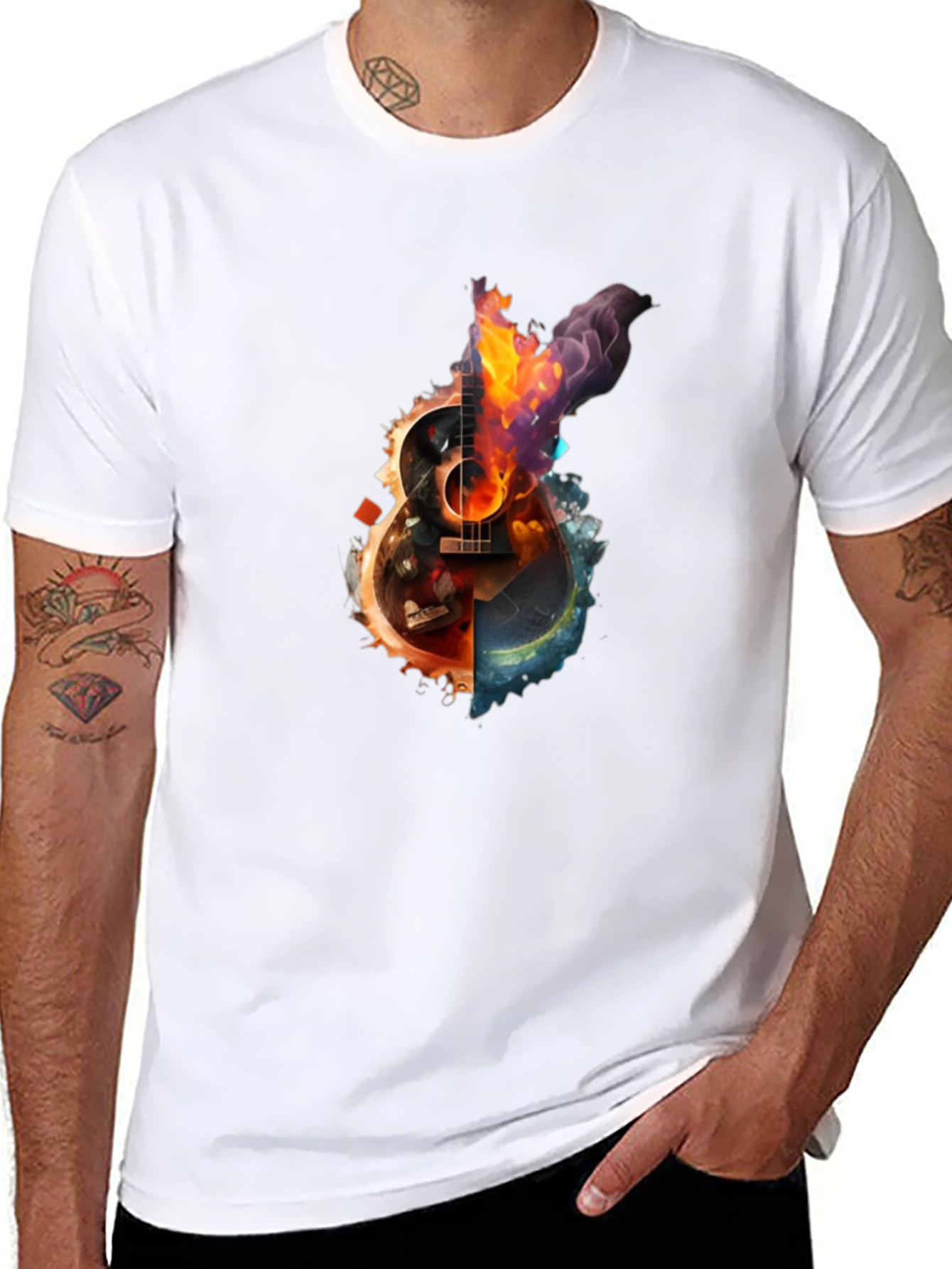 Fiery Guitar Graphic Print T-Shirt