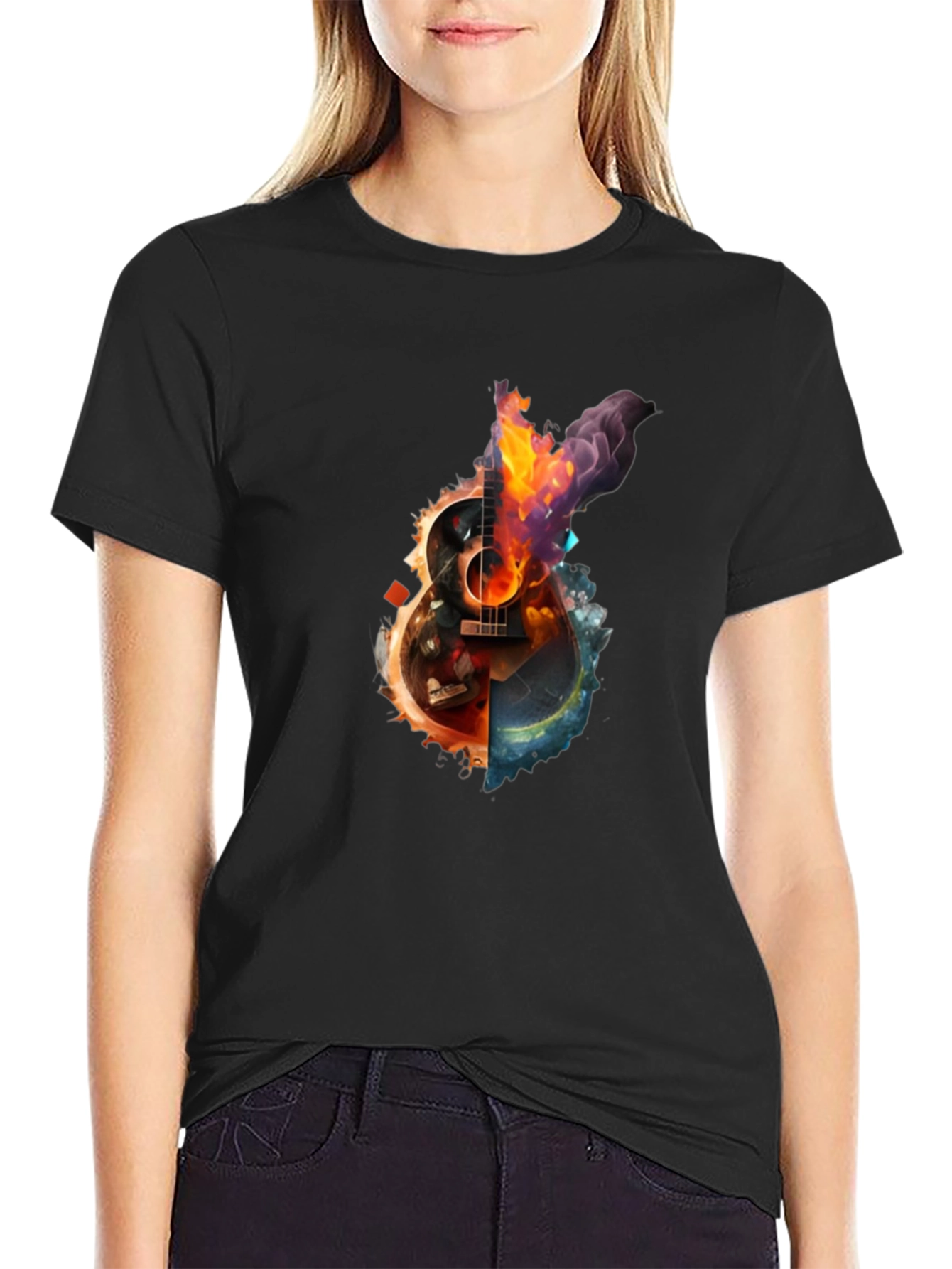 Fiery Guitar Graphic Print T-Shirt