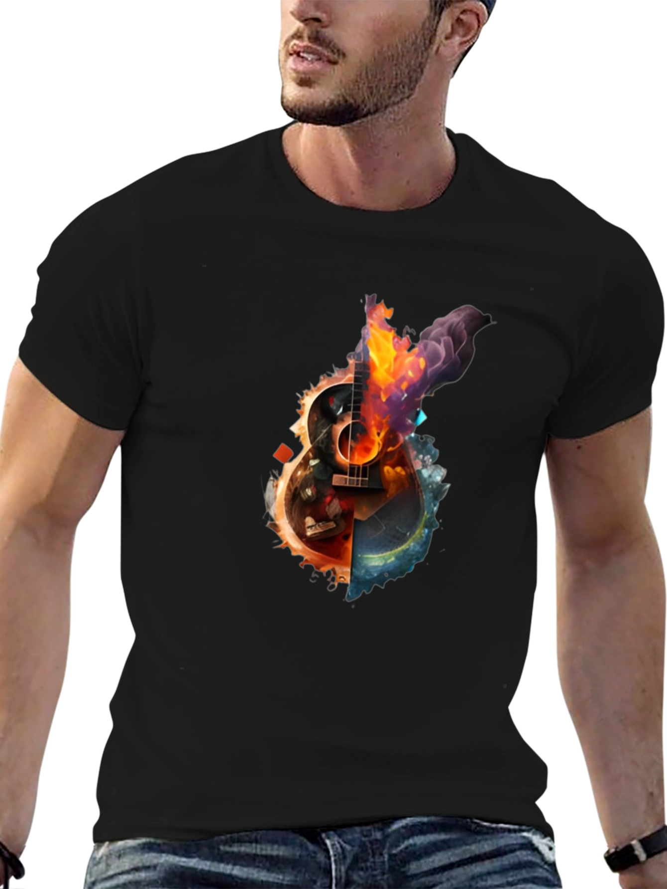 Fiery Guitar Graphic Print T-Shirt