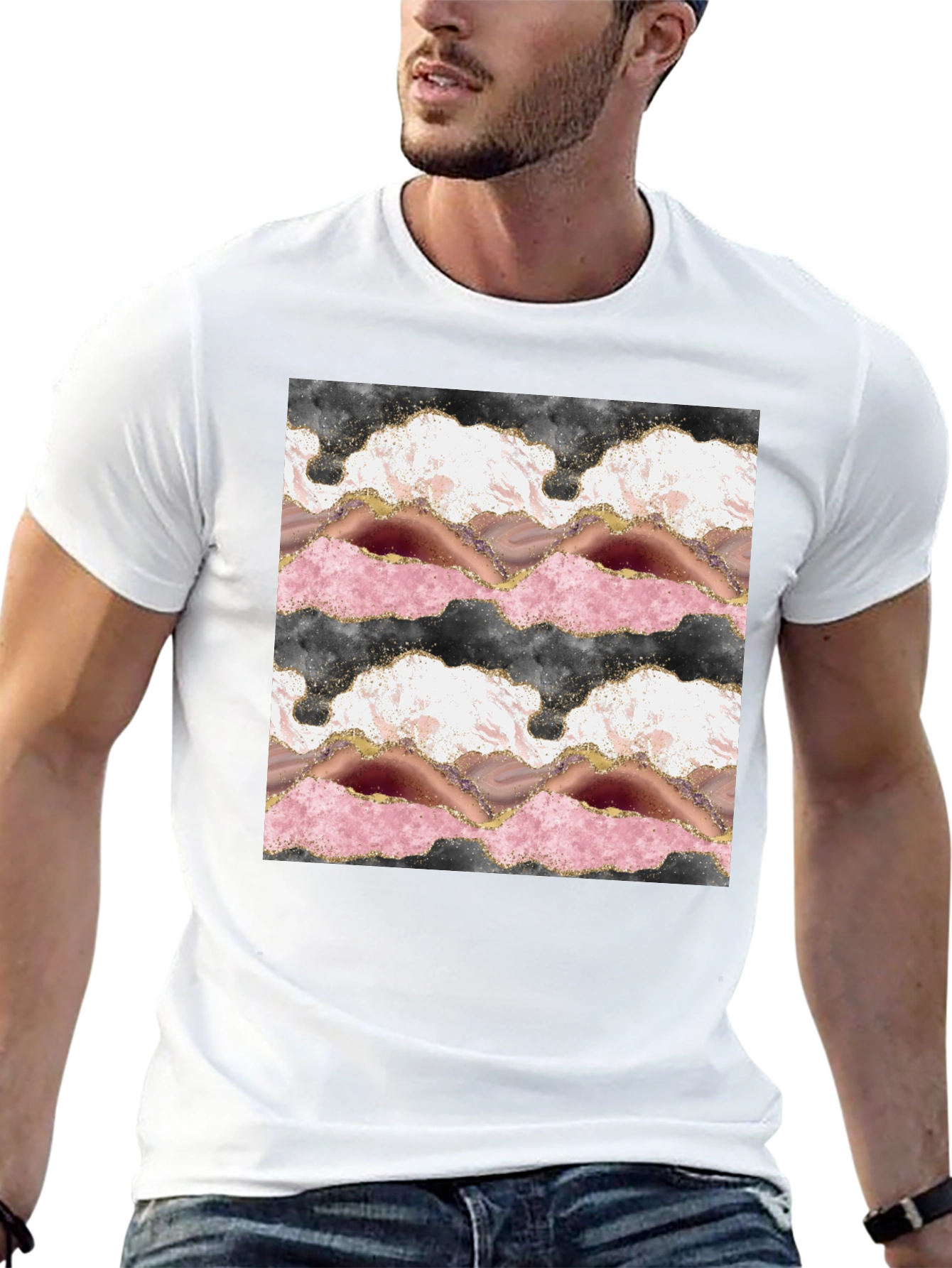 Trendy Agate Print Black T-Shirt