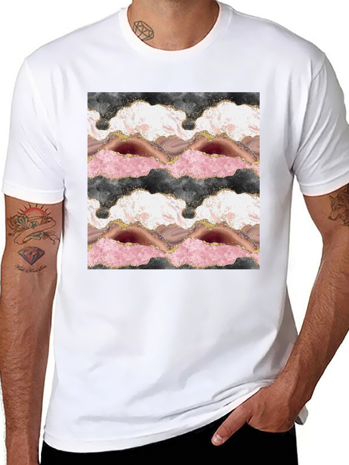 Trendy Agate Print Black T-Shirt