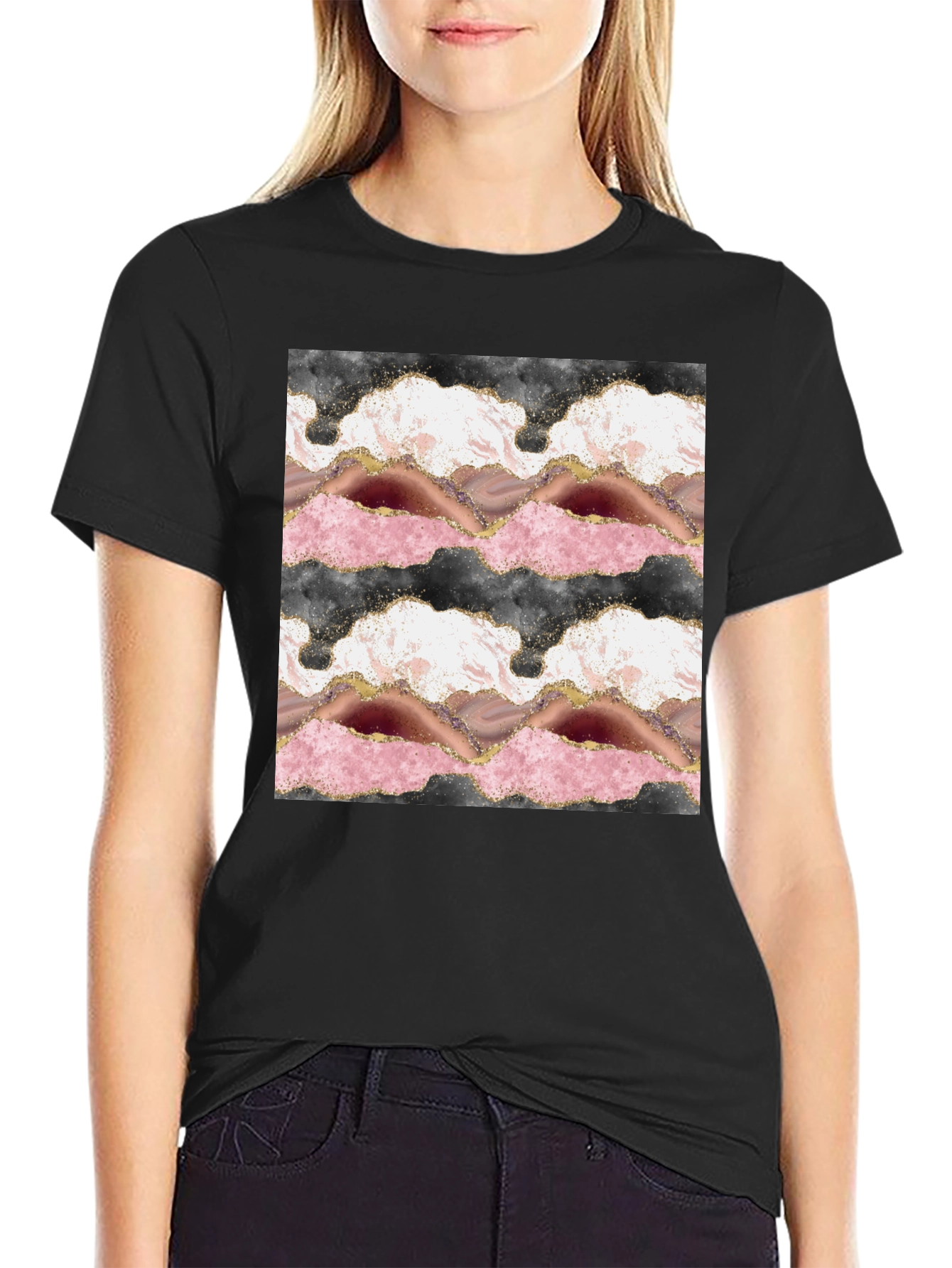 Trendy Agate Print Black T-Shirt