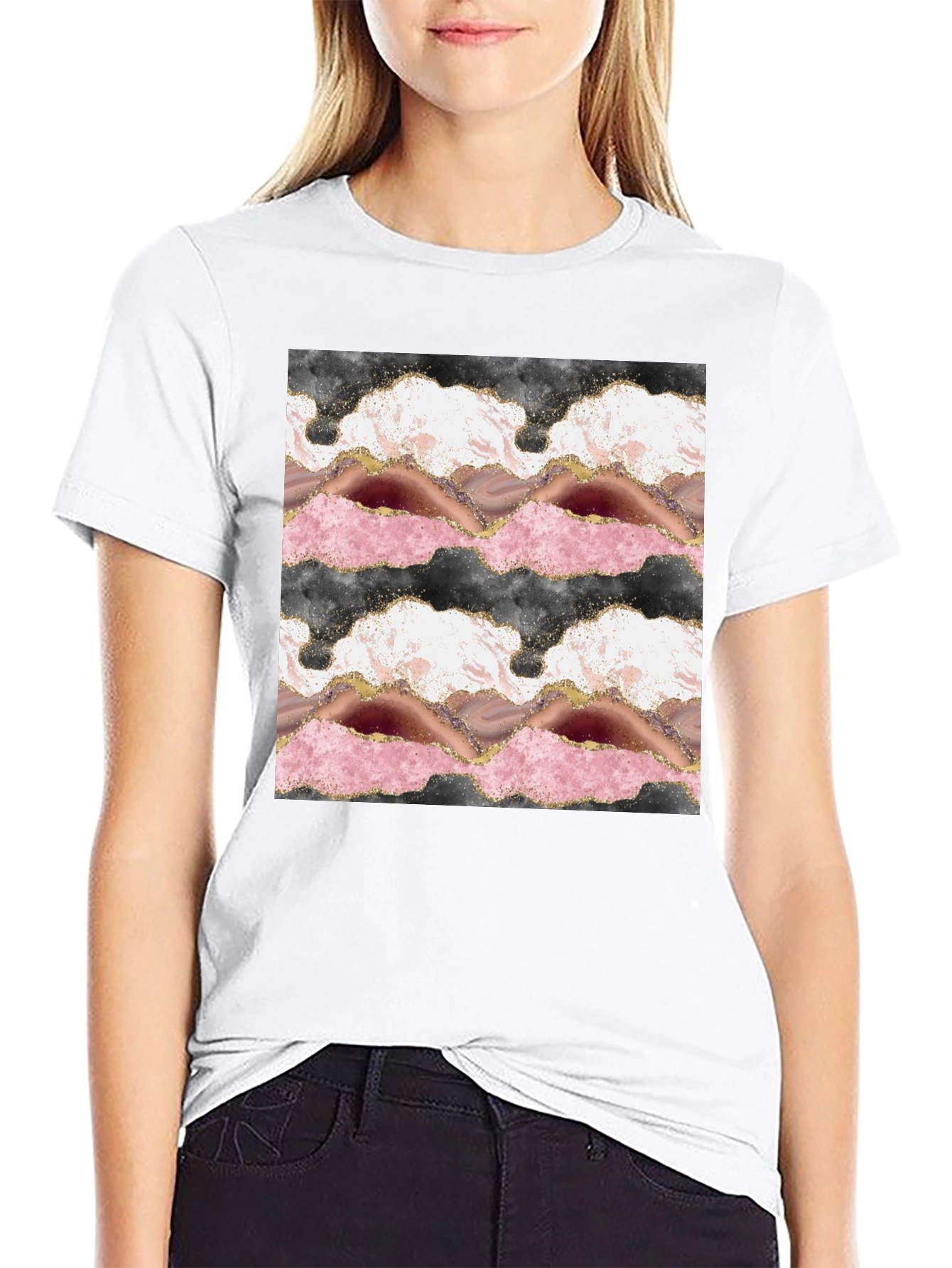 Trendy Agate Print Black T-Shirt
