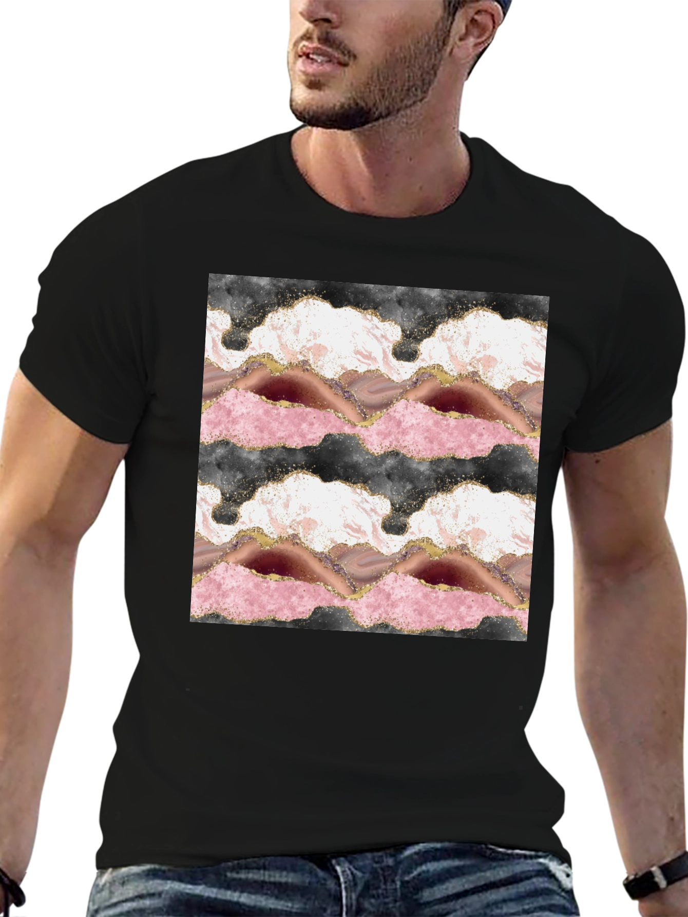 Trendy Agate Print Black T-Shirt
