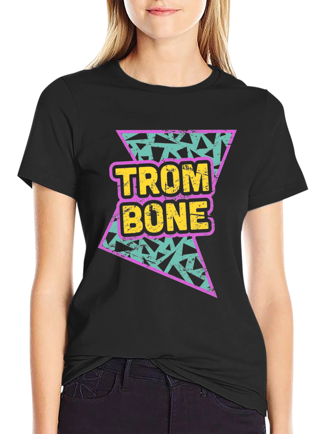 Retro Trombone Graphic Tee - Black Cotton T-Shirt