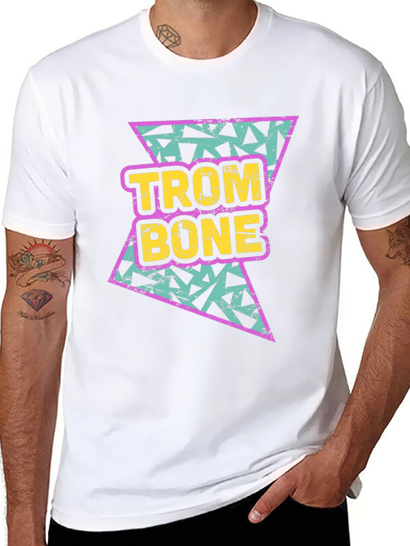 Retro Trombone Graphic Tee - Black Cotton T-Shirt