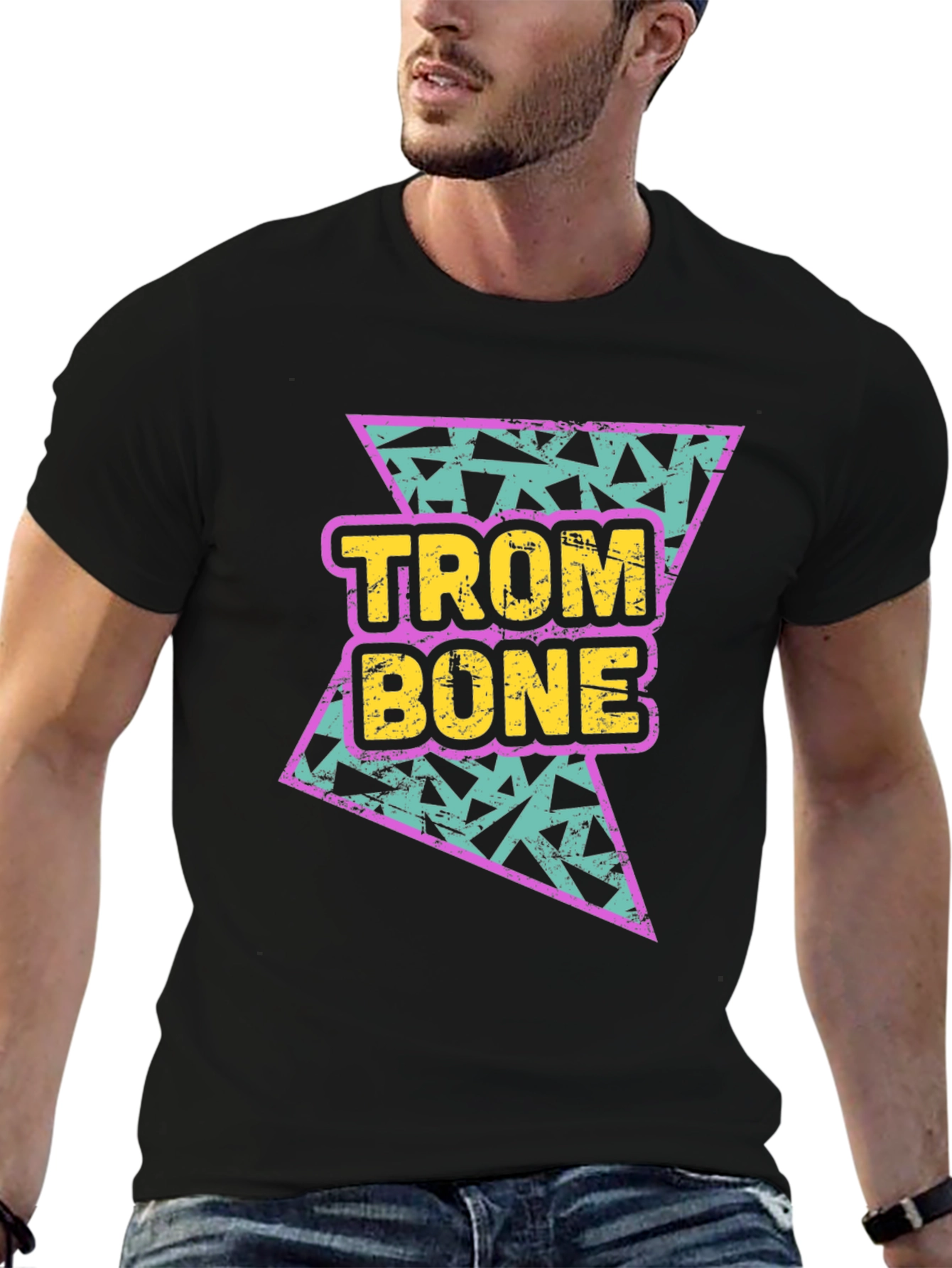 Retro Trombone Graphic Tee - Black Cotton T-Shirt