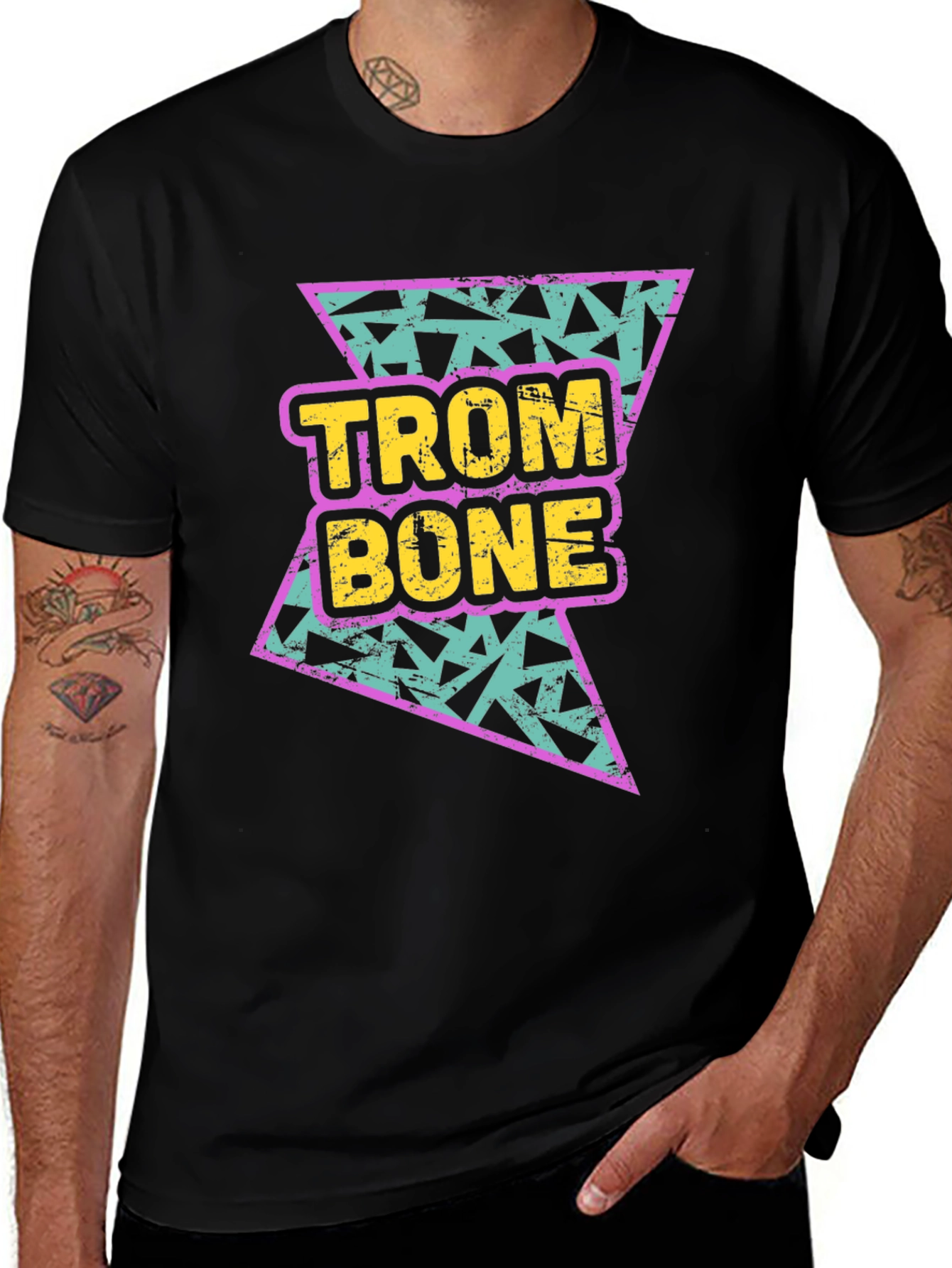 Retro Trombone Graphic Tee - Black Cotton T-Shirt